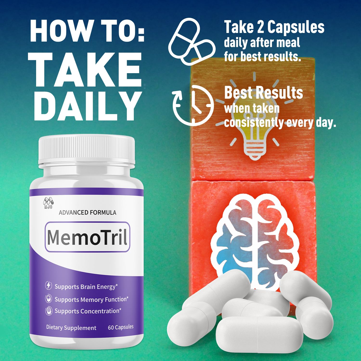 (3 Pack) Memotril Capsules, Official Memo Tril Supplement Pills with All Natural Ingredients, Advanced Memotril for Brain Health & Wellness Support with Premium Vitamins for Women & Men (180 Capsules) MJO uk supplements