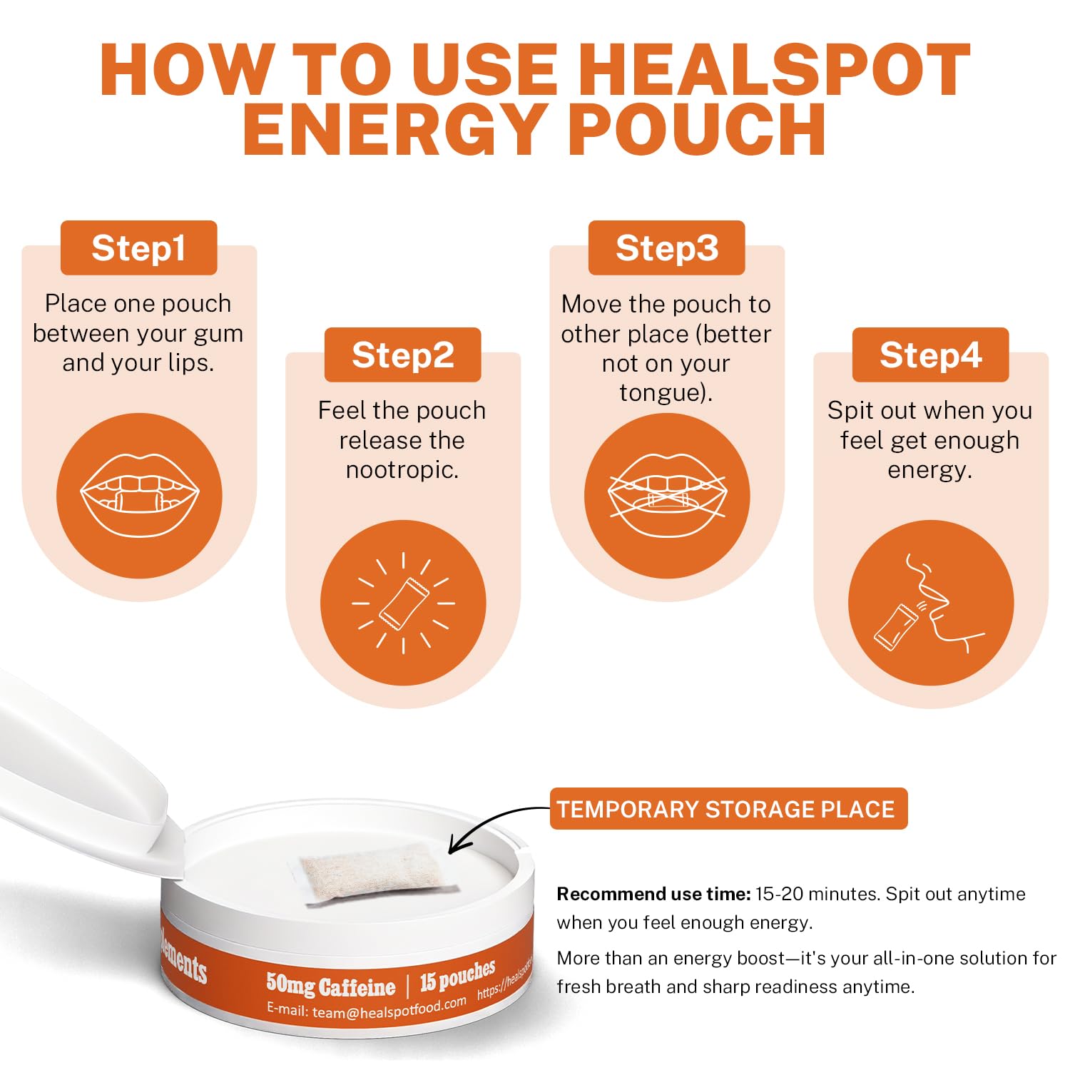 Healspot Nootropic Caffeine Pouches, Energy Pouches with 50mg Caffeine | Taurine | Vitamin B12 | Alpha-GPC | L-Theanine, Focus and Energy Supplements Variety Packs 5 Flavors Healspot uk supplements