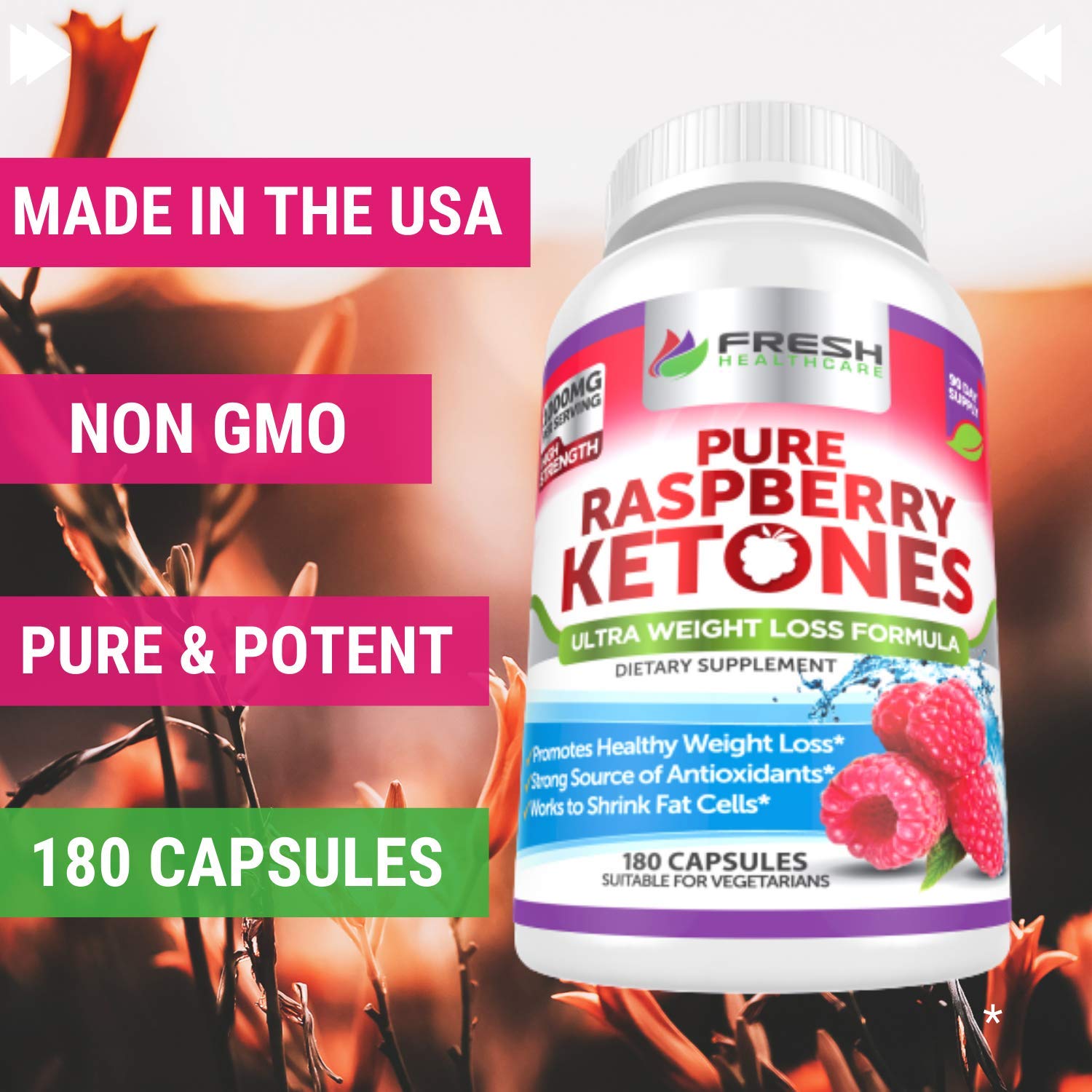 FRESH HEALTHCARE Pure 100% Raspberry Ketones Max 1000mg Per Serving - 3 Month FRESH HEALTHCARE uk supplements