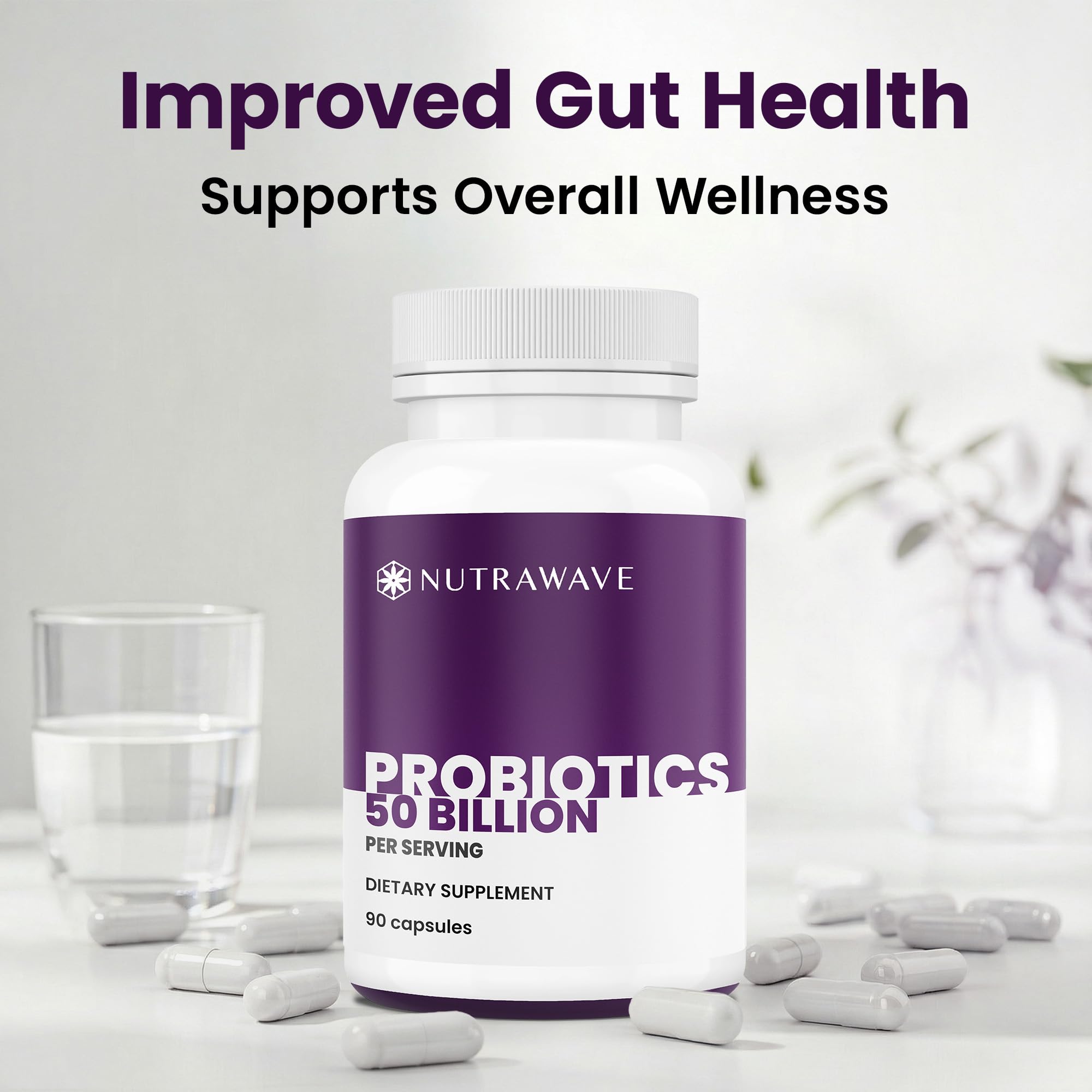 Nutrawave 50 Billion Probiotics for Women & Men, 15 Strains Active Culture. Relieves Bloating & Constipation, Improved Digestion & Gut Health Supplement, Vegan. 60 Powerful Small Capsules. Nutra Wave uk supplements