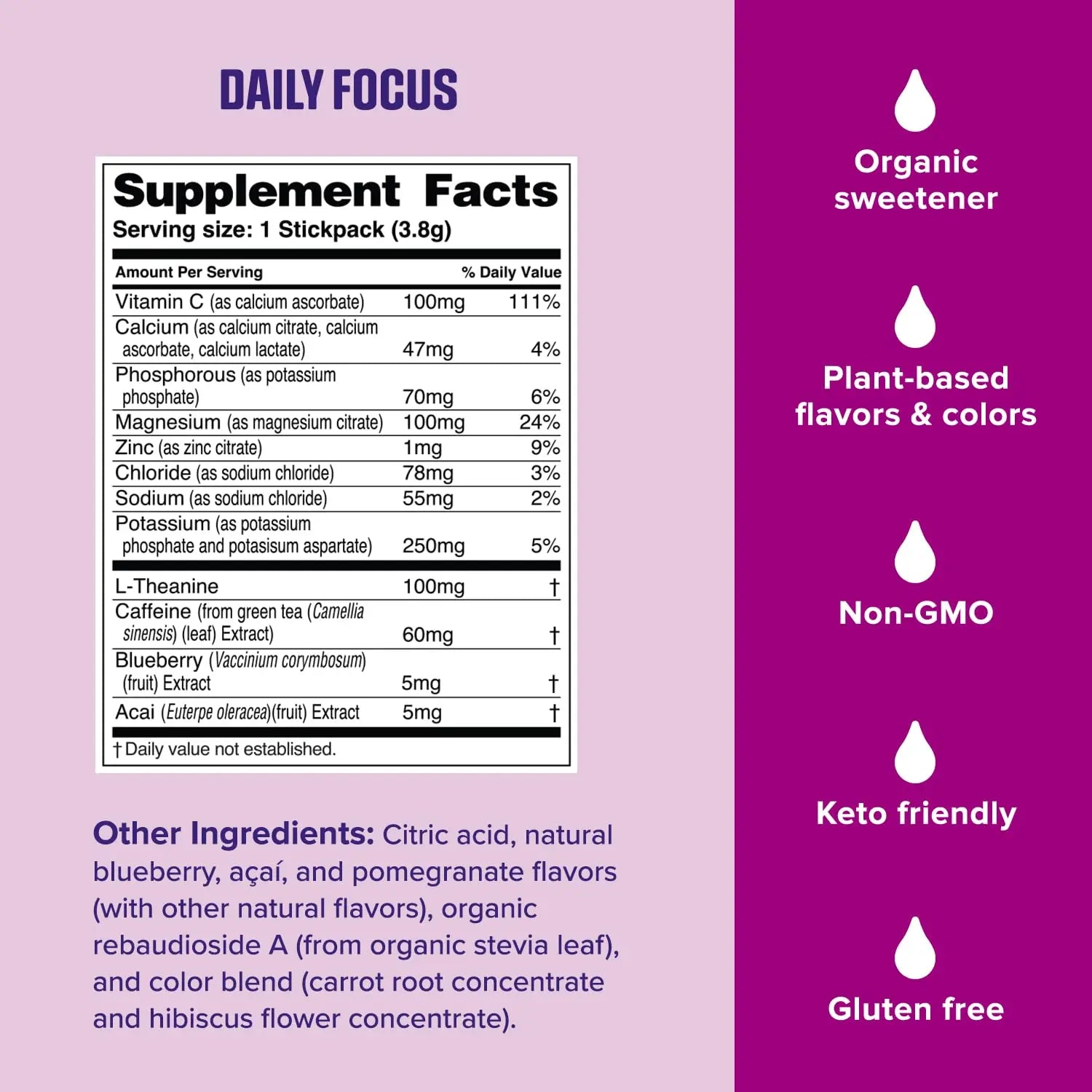 Ultima Replenisher Daily Focus Supplement & Electrolytes Powder - Acai Blueberry, 14 Stickpacks - Hydration Packets, 60mg Caffeine from Green Tea Extract & L-Theanine Ultima Replenisher uk supplements
