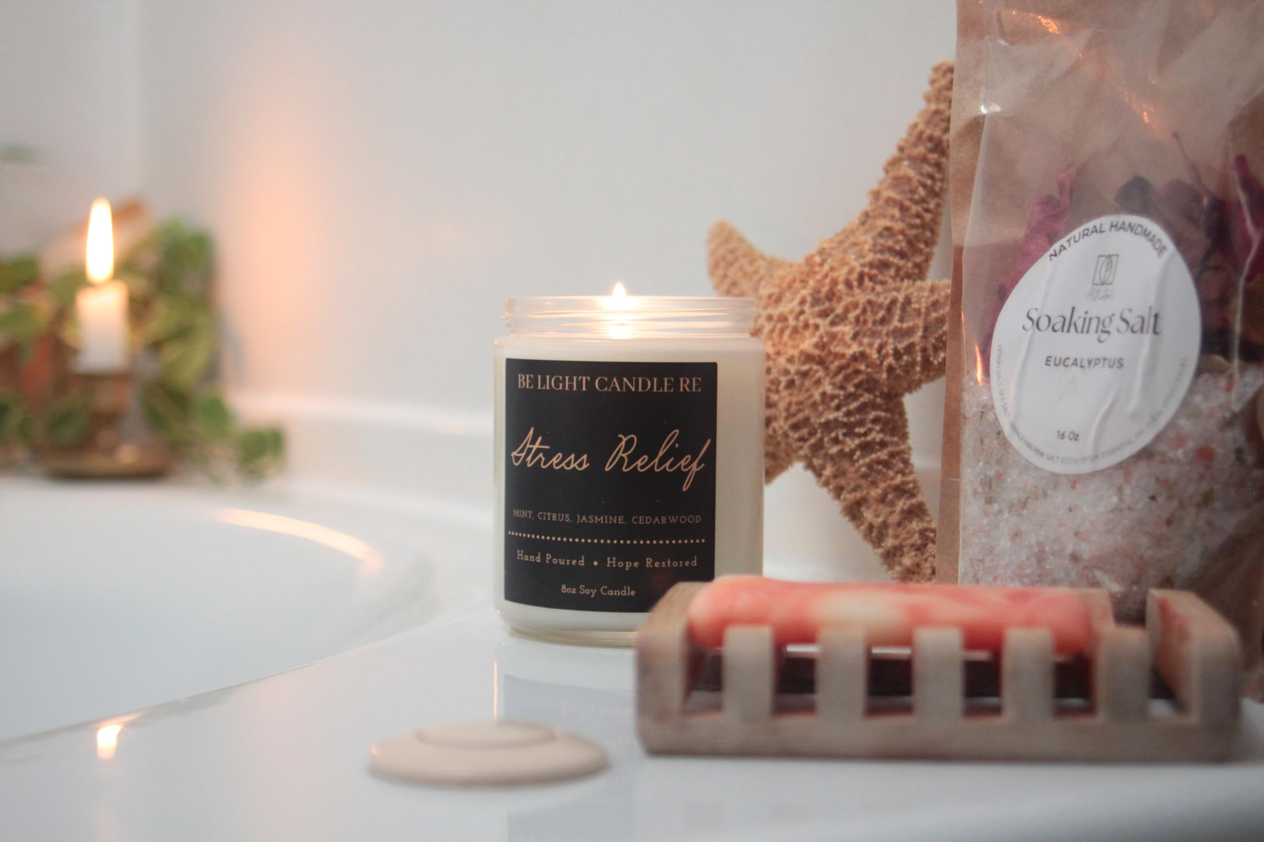 Stress Relief Candle | Purpose-Driven Soy Candles | Scented Candle for Home | 8oz Long Lasting Candle Be Light Candle RE uk supplements