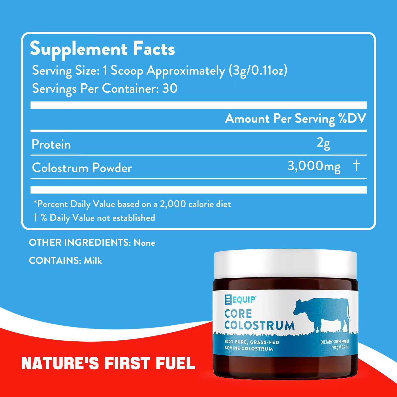 Equip Foods Core Colostrum - 100% Grass Fed Colostrum Powder 3,000mg, 40% IgG Equip uk supplements