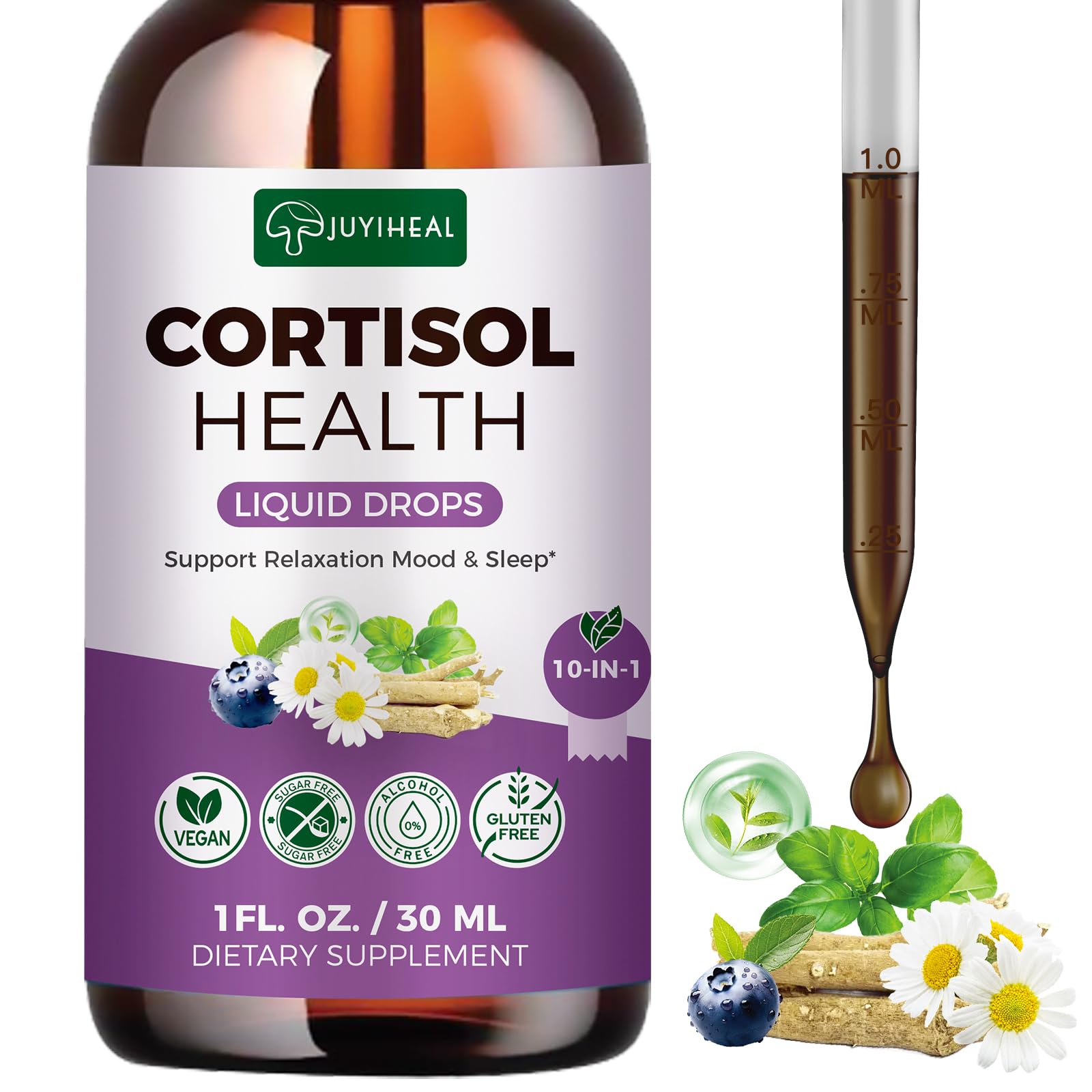 JUYIHEAL Cortisol Supplements, 10 in 1 Cortisol Detox Manager Reducer Hormone Balance Liquid Drops with Ashwagandha, Magnesium, L-theanine JUYIHEAL uk supplements
