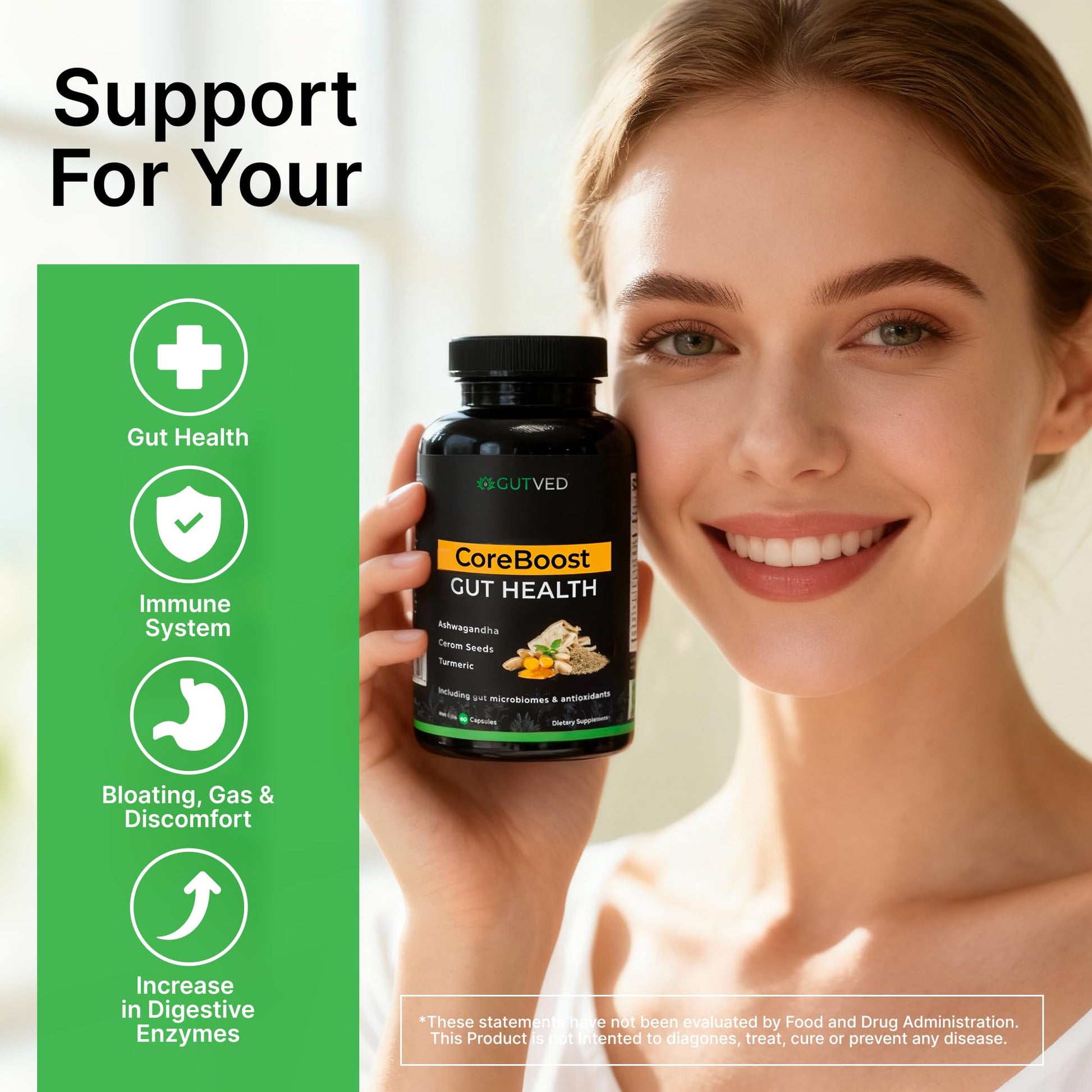 GUTVED Bloating & Gas Relief Probiotic for Women & Men | 9-in-1 Gut & Digestive Support with Probiotics, Prebiotic Inulin, Turmeric, Ginger & Fennel | Daily Plant-Based Capsules, 60 Count GUTVED uk supplements