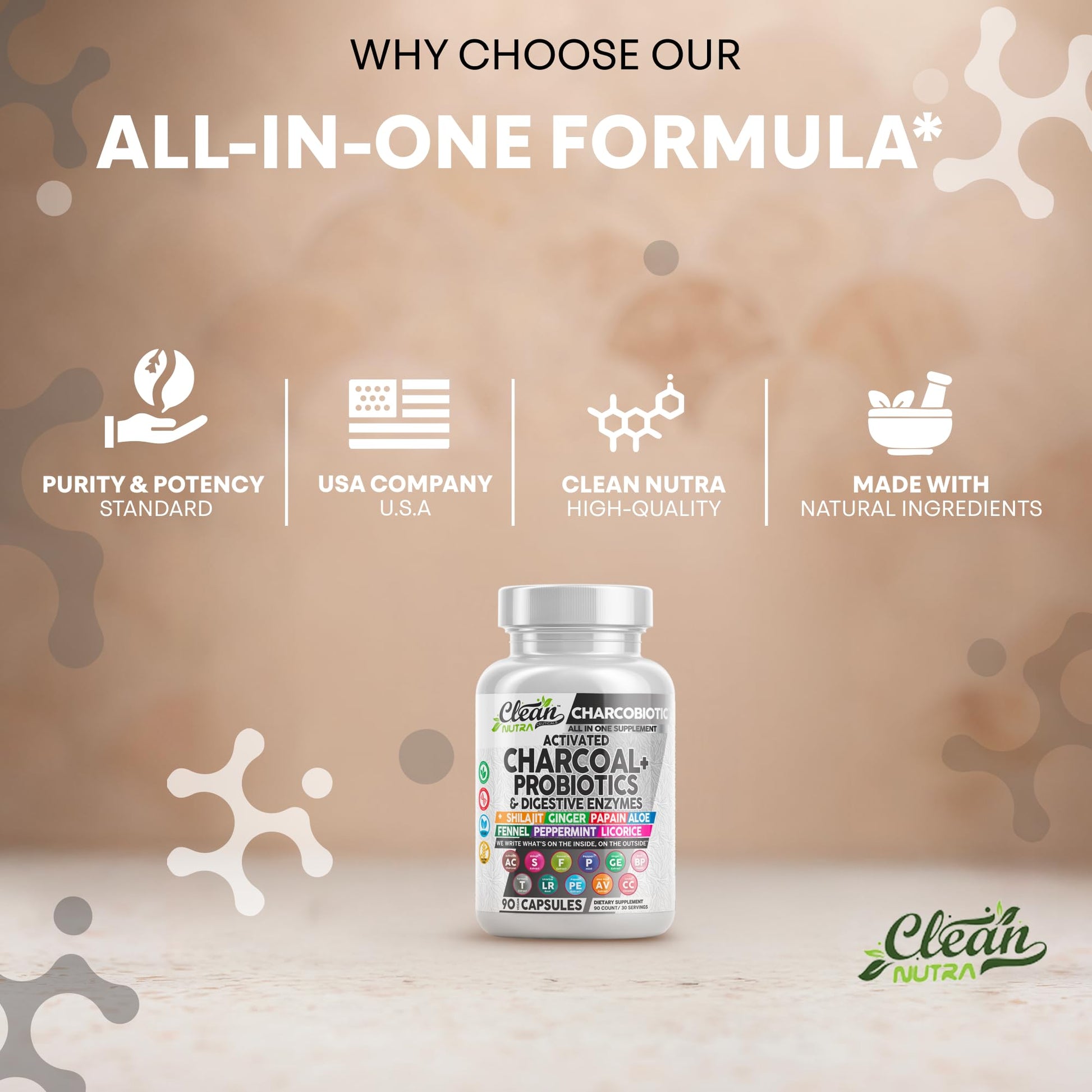 Clean Nutra Activated Charcoal Pills + Shilajit Probiotic Digestive Enzymes for Digestive Health Capsules with Peppermint Fennel Licorice Papain Ginger Turmeric Powder | Gut Health Clean Nutraceuticals uk supplements