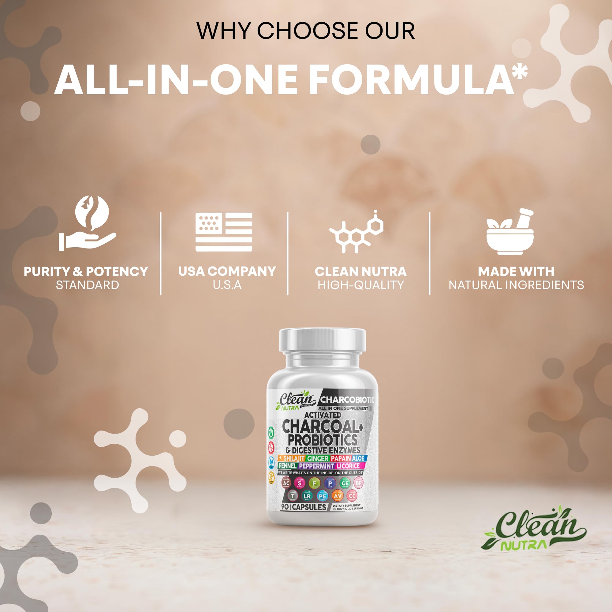 Clean Nutra Activated Charcoal Pills + Shilajit Probiotic Digestive Enzymes for Digestive Health Capsules with Peppermint Fennel Licorice Papain Ginger Turmeric Powder | Gut Health Clean Nutraceuticals uk supplements