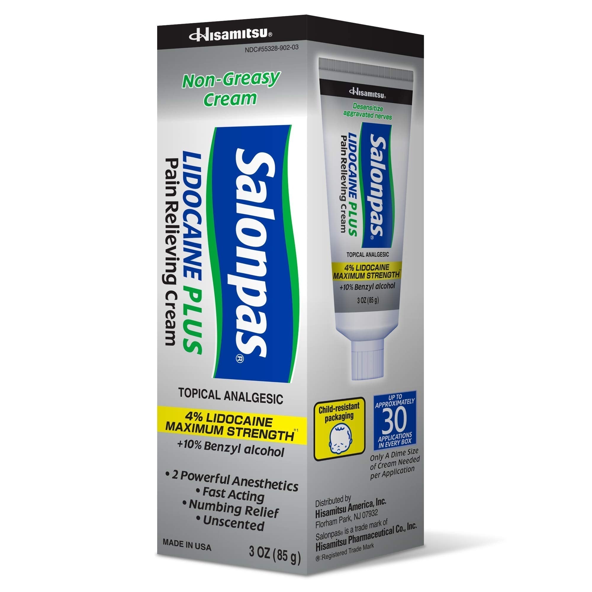 Salonpas Lidocaine Plus Pain Relieving Cream, 3 Ounce Tube Salonpas uk supplements