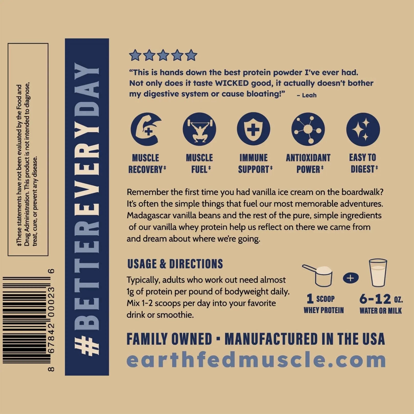 Earth Fed Muscle Whey Back Irish Grass Fed Whey Protein Isolate, Third-Party Certified. 25g Protein, Vanilla - Non-GMO, Hormone Free, Soy Free, Gluten Free - 2 LB, 29 Servings Earth Fed Muscle uk supplements
