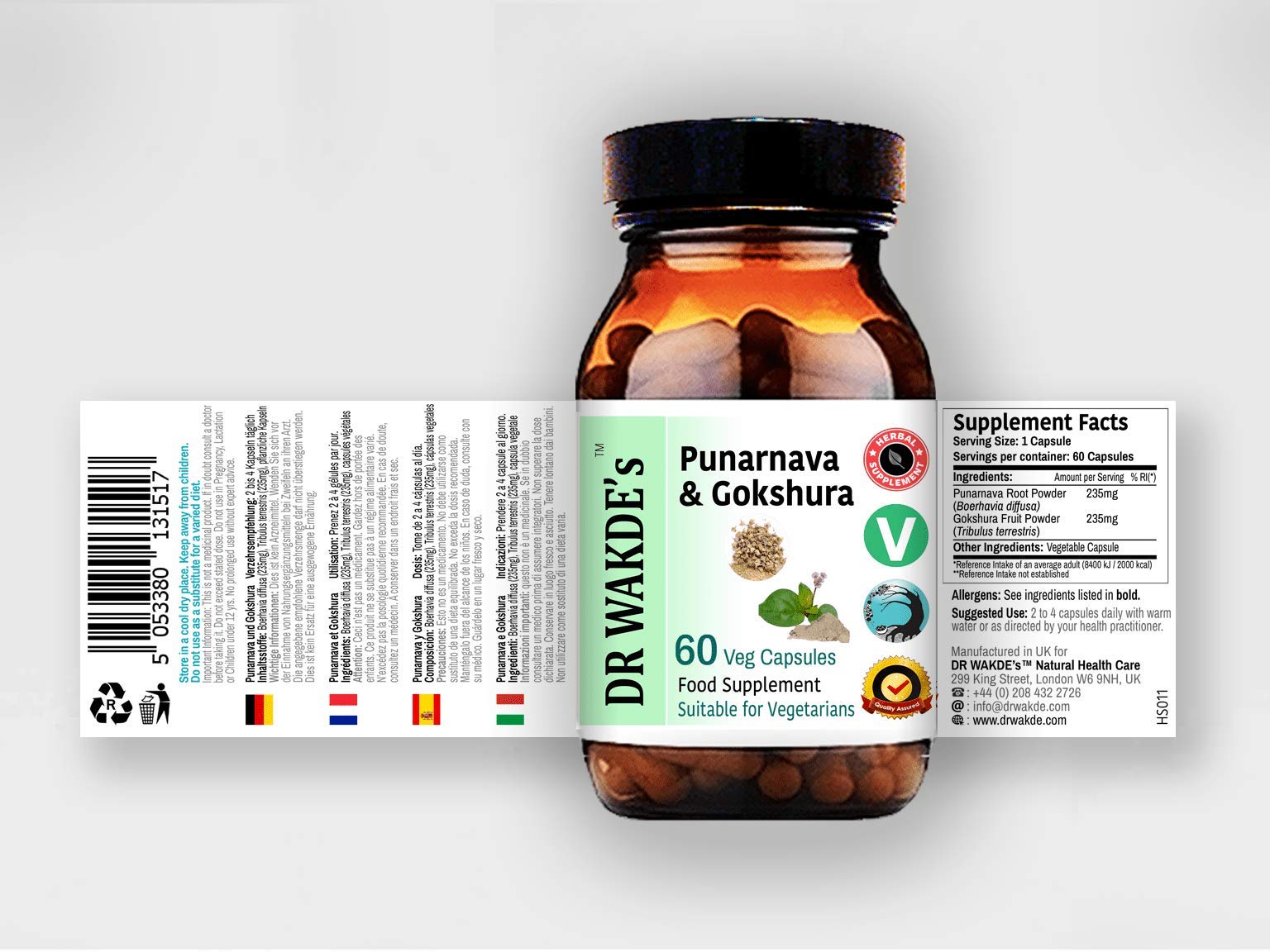 DR WAKDE's Punarnava & Gokshura Capsules (60 Veg Caps, Promotes Healthy Urinary Flush, Ayurvedic Supplement, Vegan, Herbal, All Natural, Made in UK) DR WAKDE's uk supplements