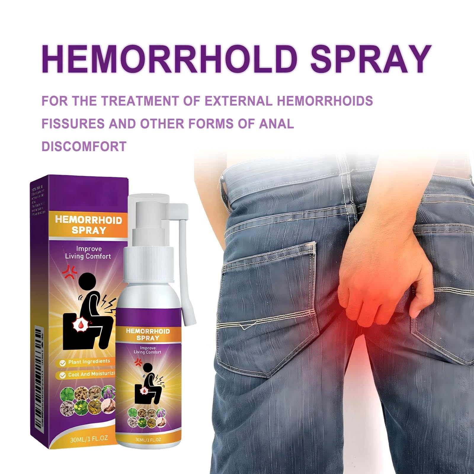 Herbal hemorrhoid Spray relieves Anal Swelling, Pain, itching, discomfort, Repair Meat Ball Broken hemorrhoid Nursing Spray,30ML/1 FL.OZ Aus Healthcare uk supplements