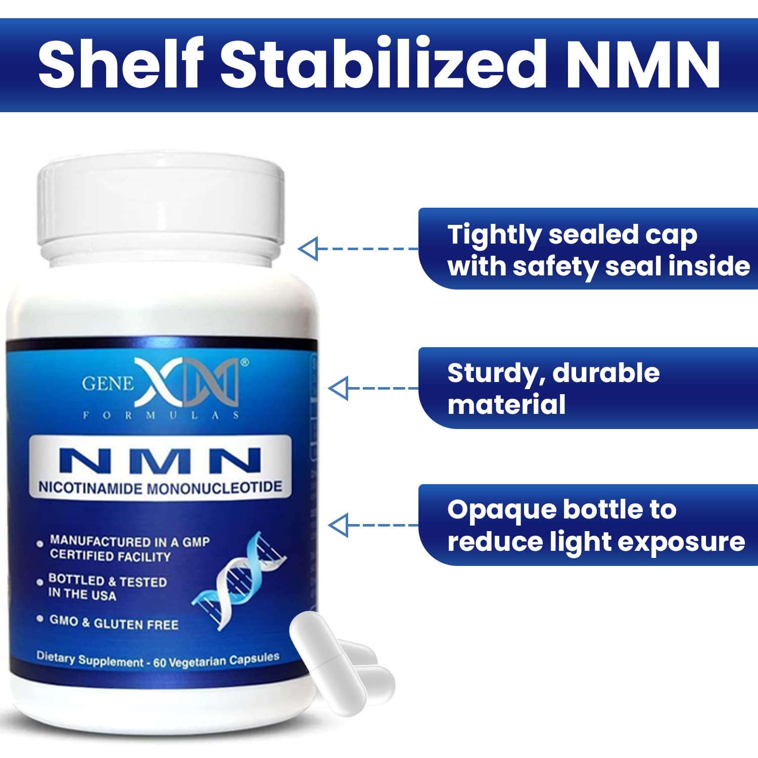 Genex Formulas NMN 250mg - Stabilized Form (60 Capsules), 99% Pure Supplement Capsules for Increased NAD Levels, DNA Repair, & Healthy Aging, GMP Certified Genex Formulas uk supplements