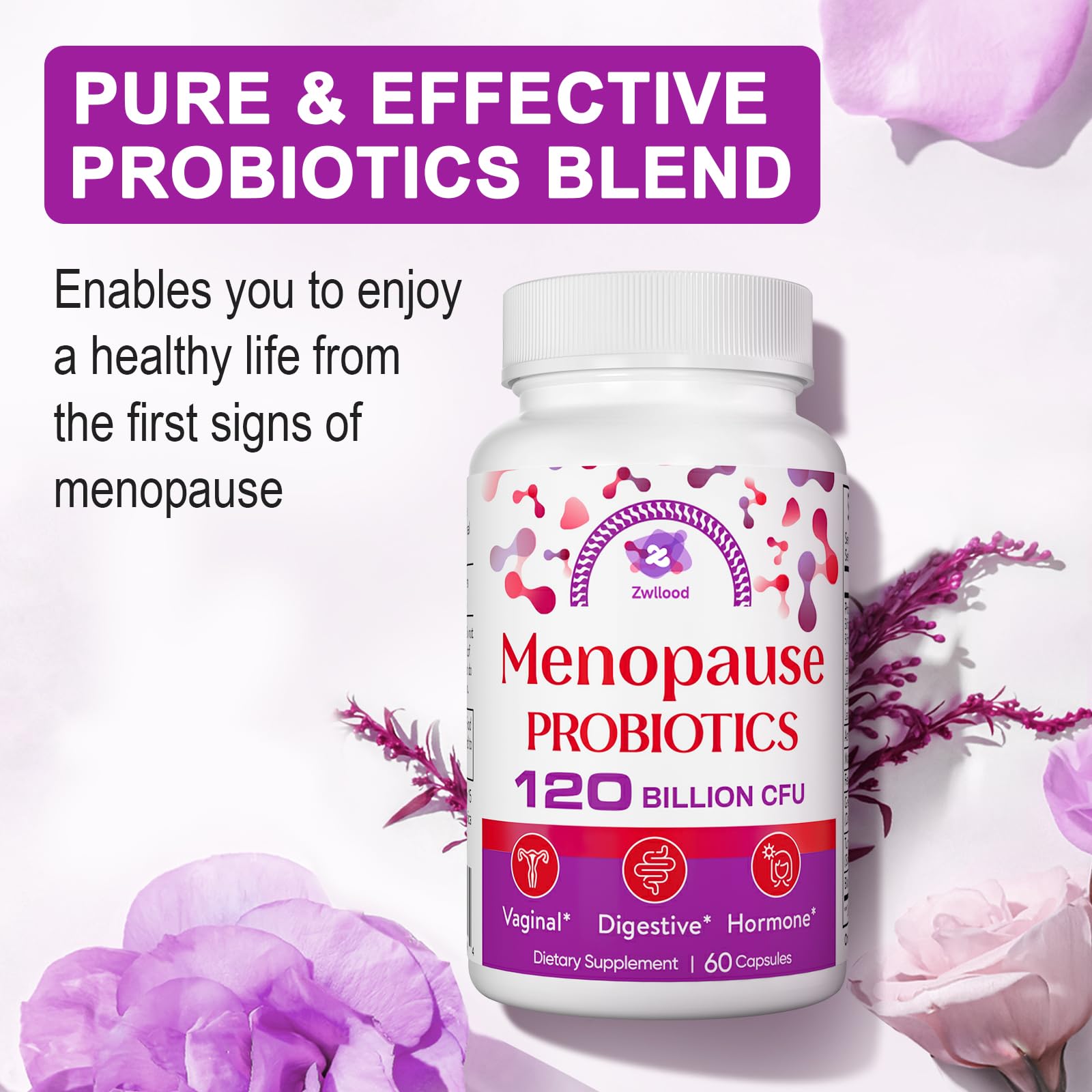 Menopause Supplements for Women, 120 Billion CFU Menopause Probiotics for Women, All-Natural Probiotic for Hot Flashes Menopause, Night Sweats, Mood Swings, Gut and Hormone - 60 Herbal Capsules Zwllood uk supplements
