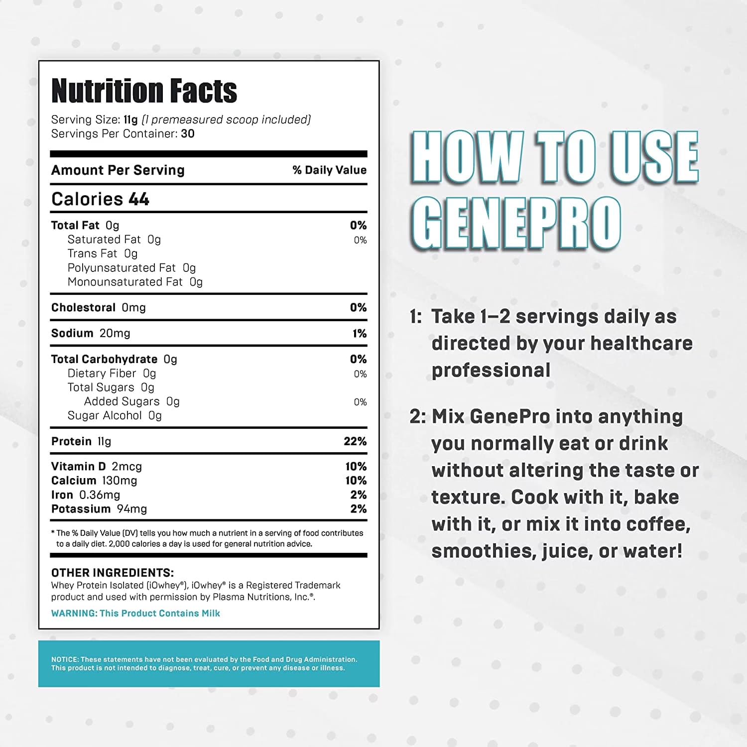 GENEPRO GEN. 3 Unflavored Protein Powder - New Formula - Lactose-Free, Gluten-Free, & Non-GMO Whey Isolate Supplement Shake (3rd Generation, 30 Servings) GENEPRO GEN. 3 uk supplements