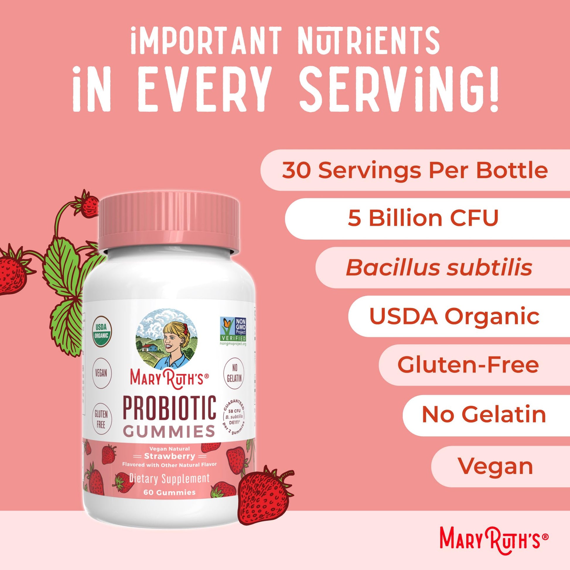 MaryRuth Organics USDA Organic Probiotic Gummies |Probiotics forWomen & Men Digestive Health & Gut Comfort Supplement 5 Billion CFU | Immune & Digestive Support | Vegan | Non-GMO | 60 Count MARYRUTH'S uk supplements