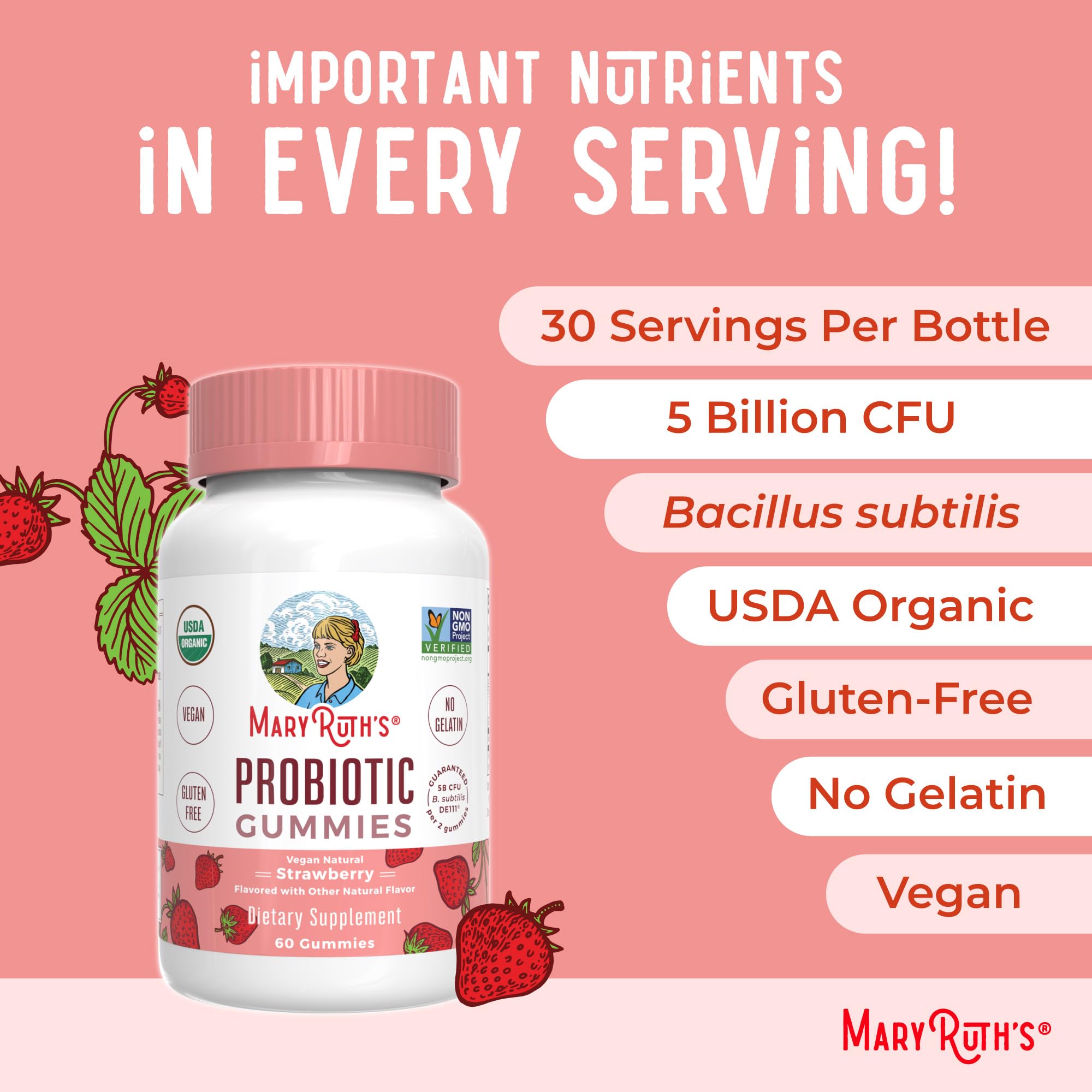 MaryRuth Organics USDA Organic Probiotic Gummies |Probiotics forWomen & Men Digestive Health & Gut Comfort Supplement 5 Billion CFU | Immune & Digestive Support | Vegan | Non-GMO | 60 Count MARYRUTH'S uk supplements