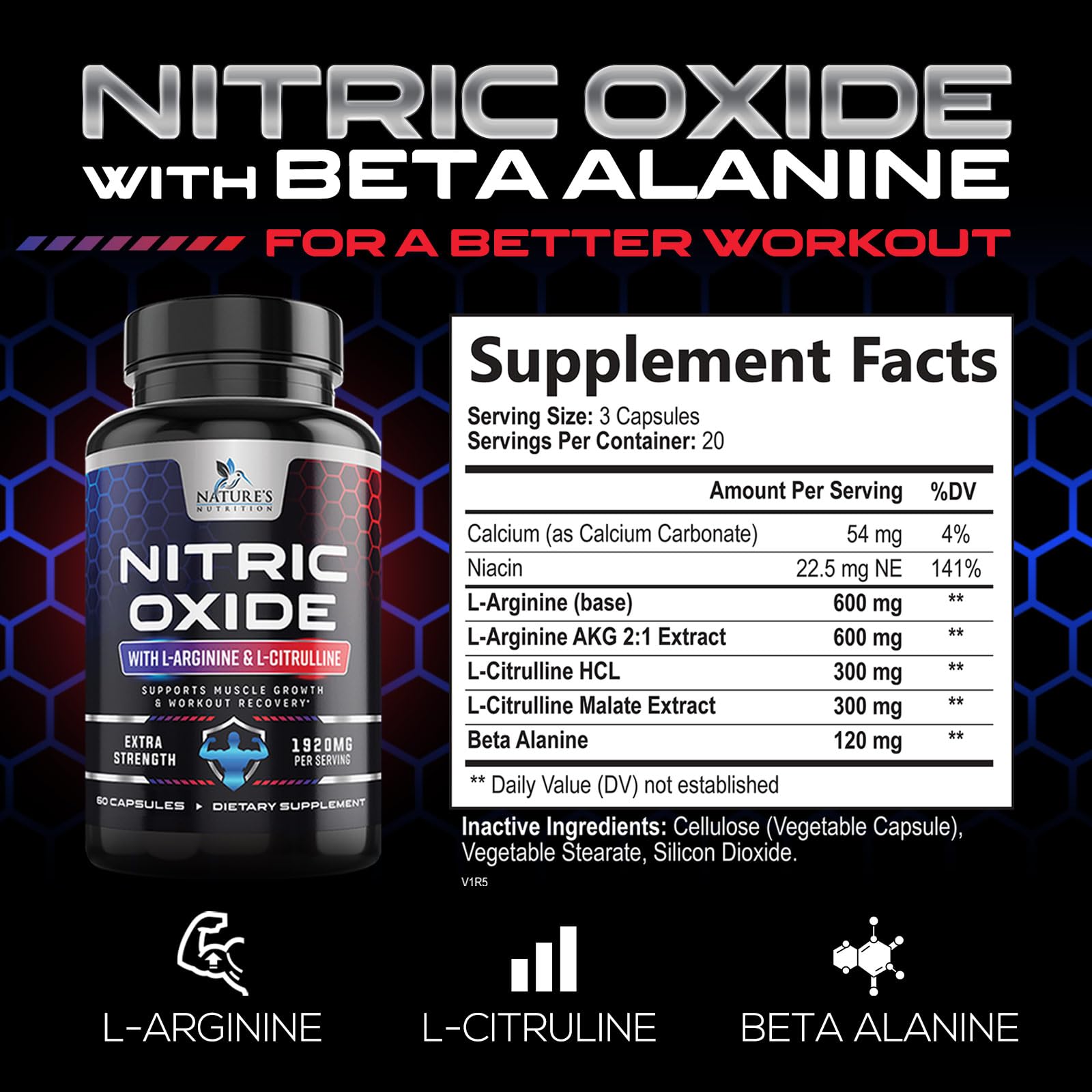 Extra Strength Nitric Oxide Supplement L Arginine 3X Strength - Citrulline Malate, AAKG Nature's Nutrition uk supplements