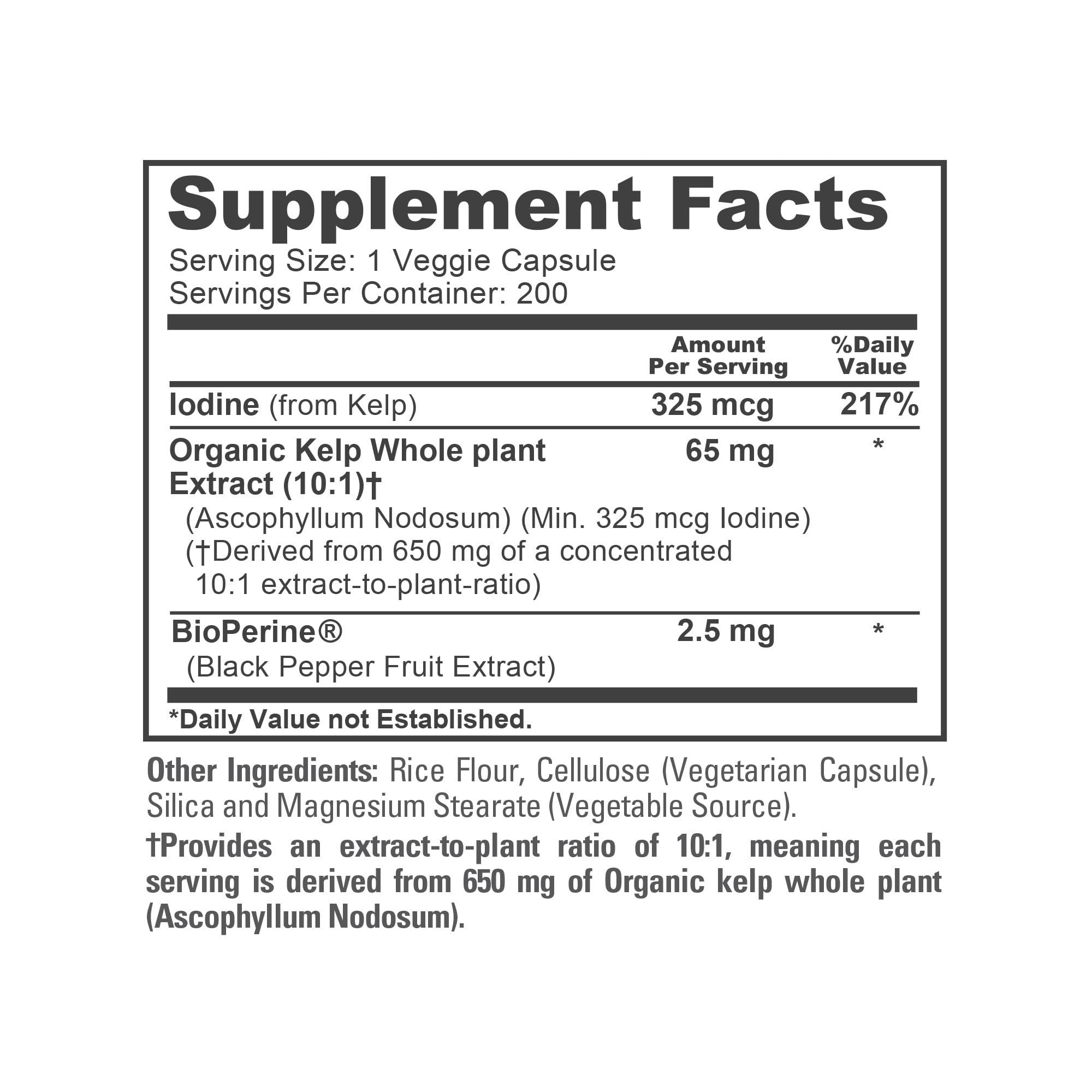 NusaPure Sea Kelp Natural Iodine 325mcg 10:1 Extract, 65 mg Equivalent to 650 mg Capsule 200 Count (Non-GMO, Vegan) NusaPure uk supplements