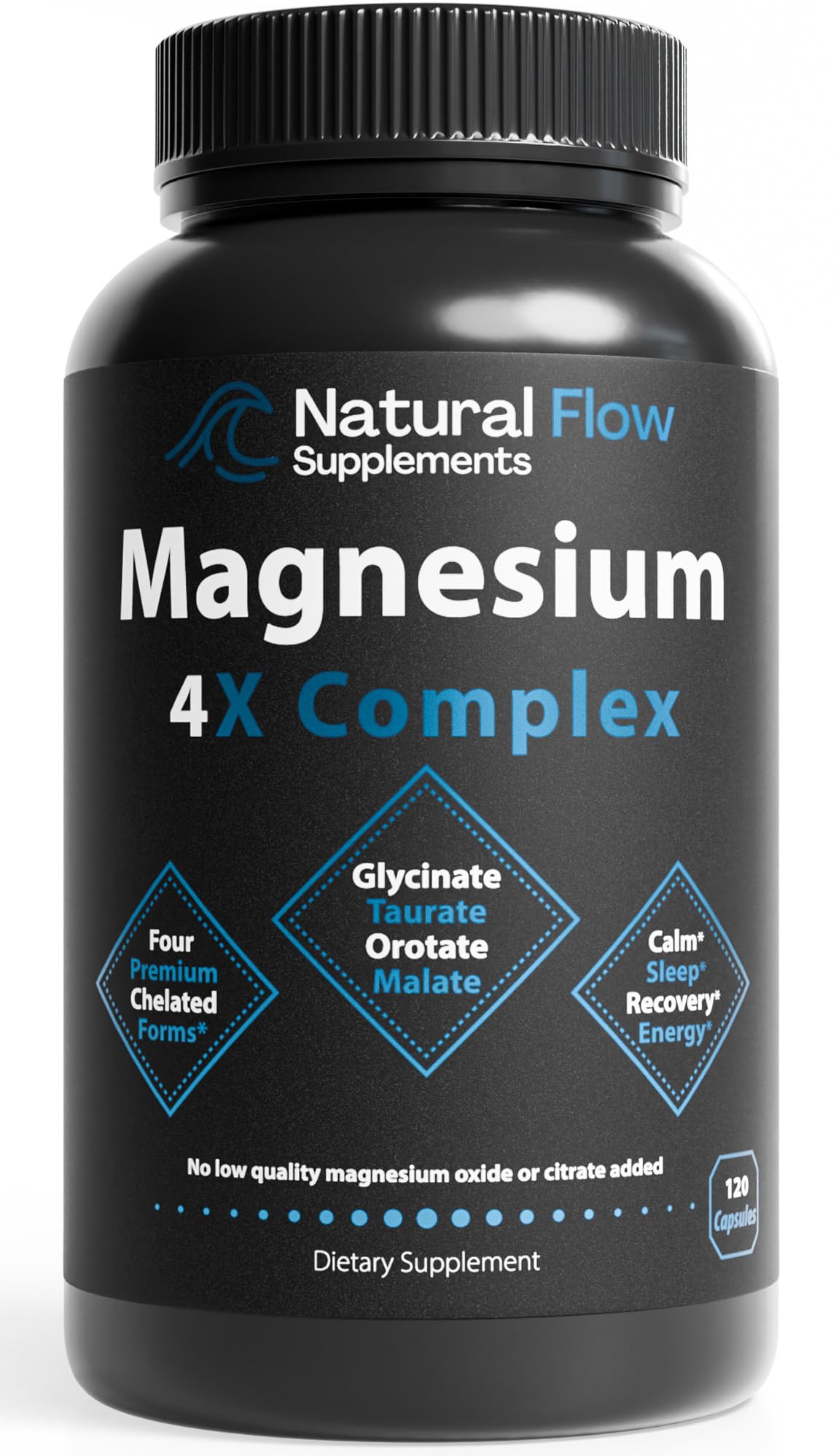 Natural Flow 4X Magnesium Supplement, Magnesium Glycinate, Taurate, Malate, Orotate Complex, Calm Sleep and Cramp Support Blend, No Mag Citrate or Oxide, 120 Capsules Natural Flow Supplements uk supplements