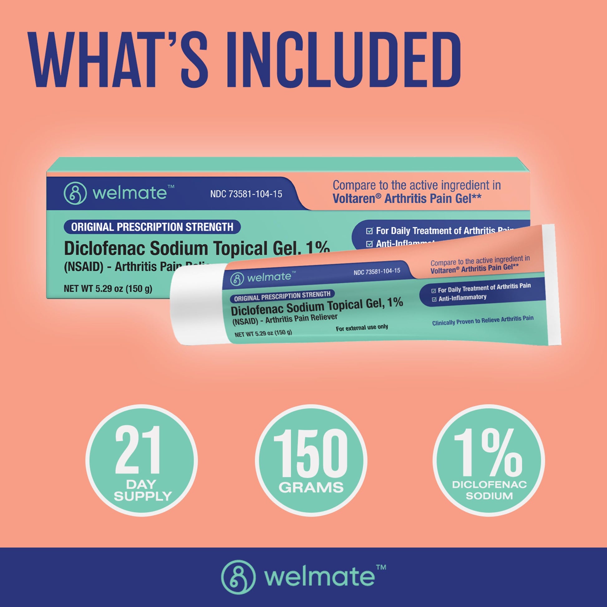 WELMATE - Diclofenac Sodium Topical Gel 1% (5.29 oz) - Arthritis Pain Reliever & Mobility Aid - Pain Relief Cream/Gel WELMATE uk supplements