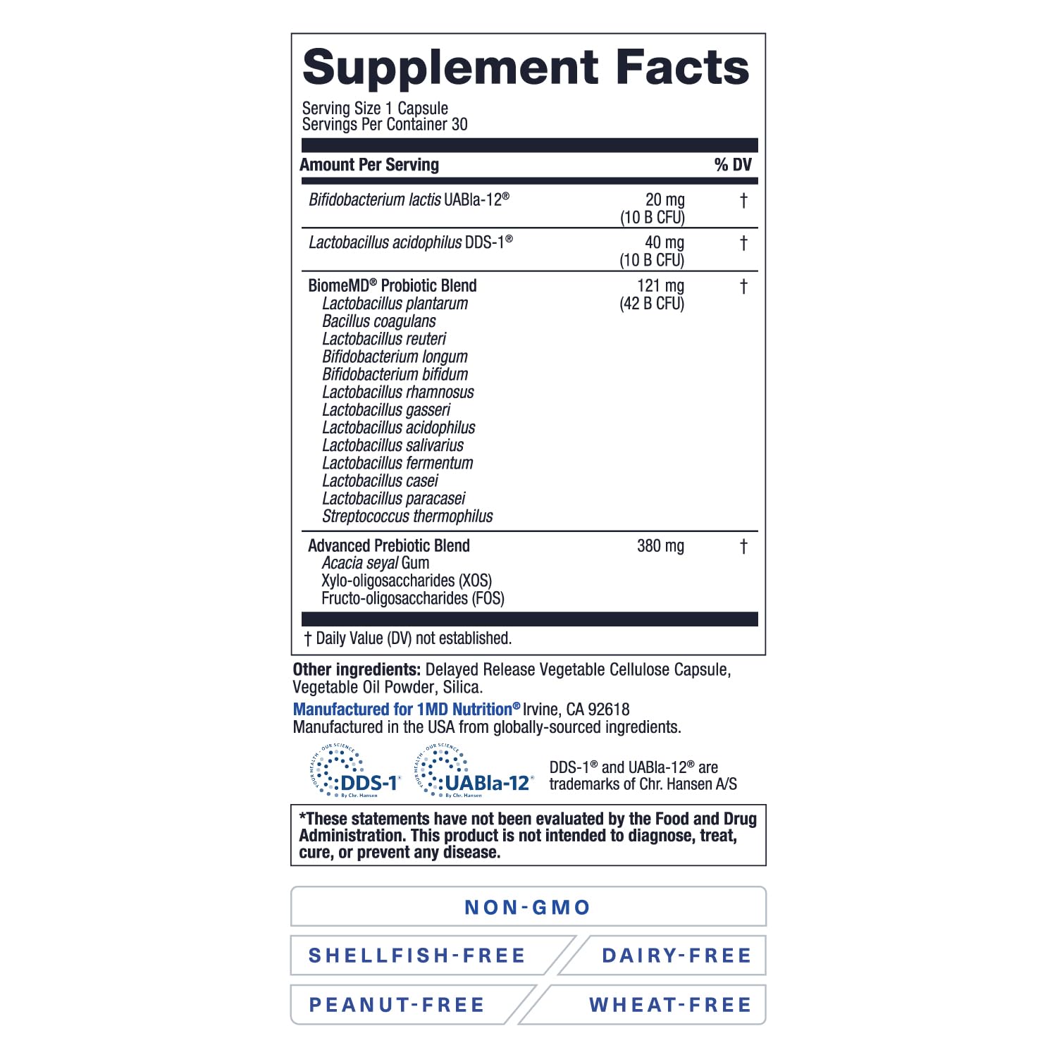 1MD Nutrition BiomeMD Probiotics | 62 Billion CFUs, 15 Comprehensive Strains - Pro & Prebiotics | Doctor-Formulated for Digestive Health & Immune Support | 30 Capsules 1MD Nutrition uk supplements