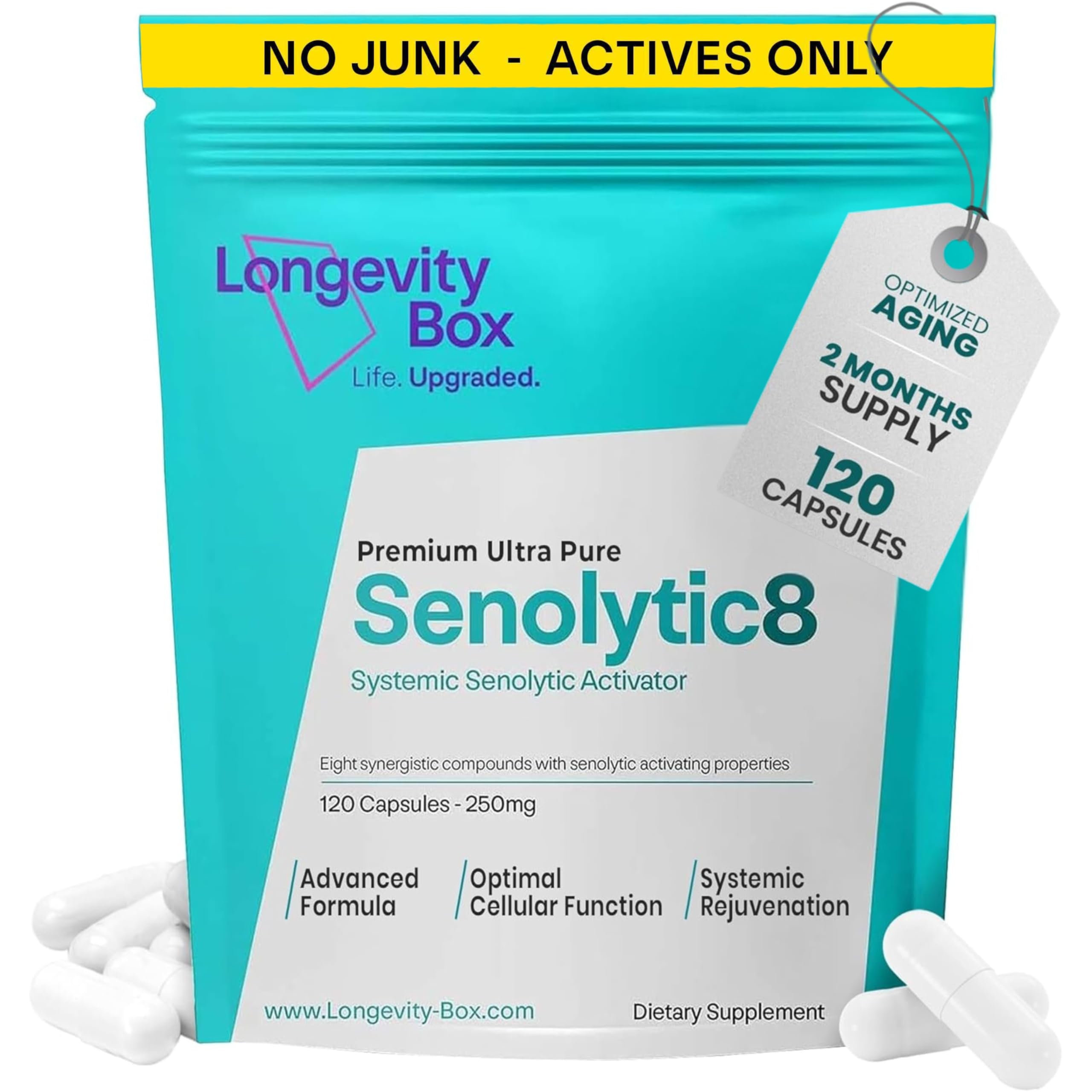 Senolytic Anti-Aging Supplement | Fisetin, Quercetin,NAC, Gamma Tocotrienols | 8-in-1 Cellular Regeneration & Longevity Formula | Boost Energy, Mental Clarity & Healthspan | 120 Vegan Capsules Longevity Box uk supplements
