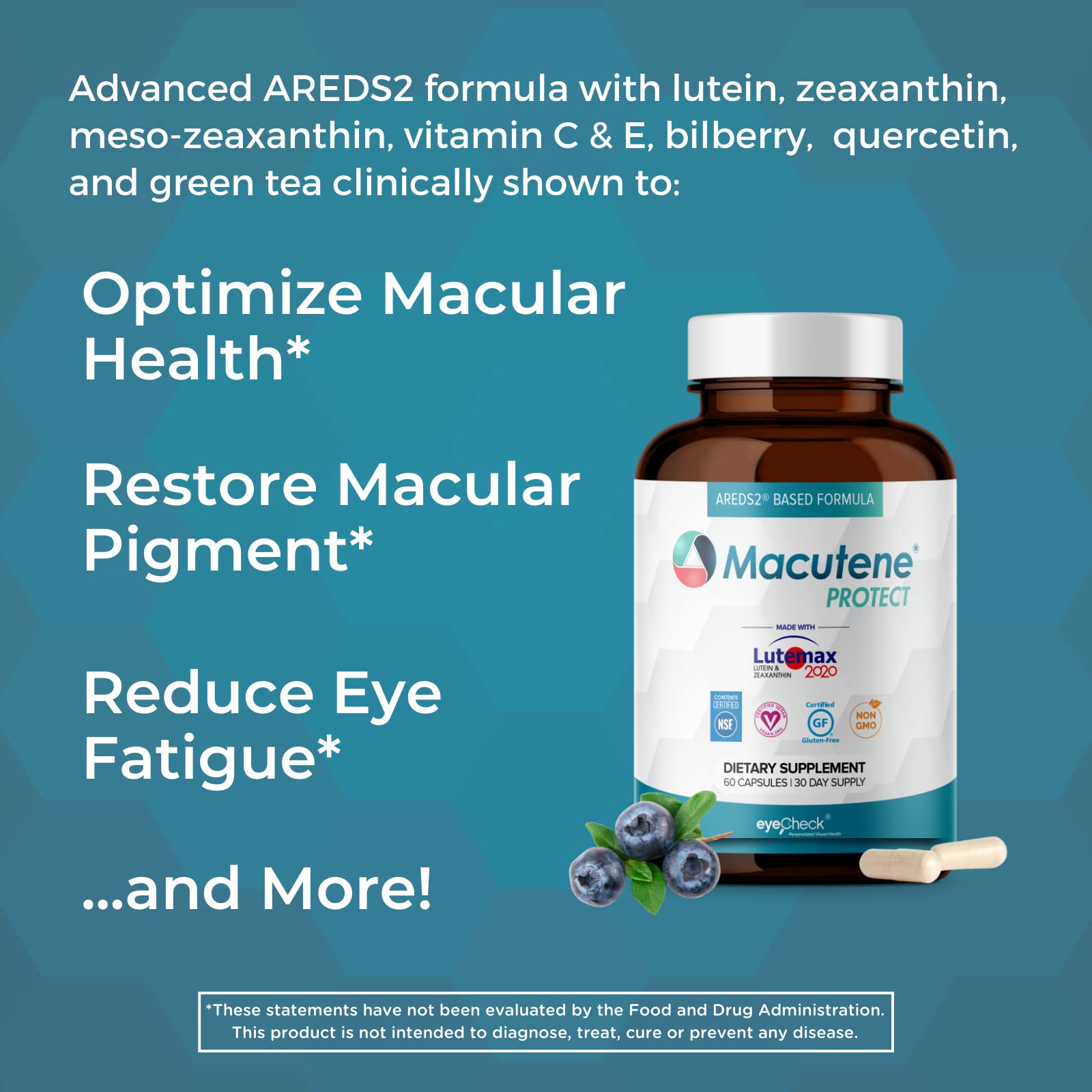 Natural Eye Health Vitamins with Bilberry Zeaxanthin Lutein - Macular Supp Eyecheck uk supplements