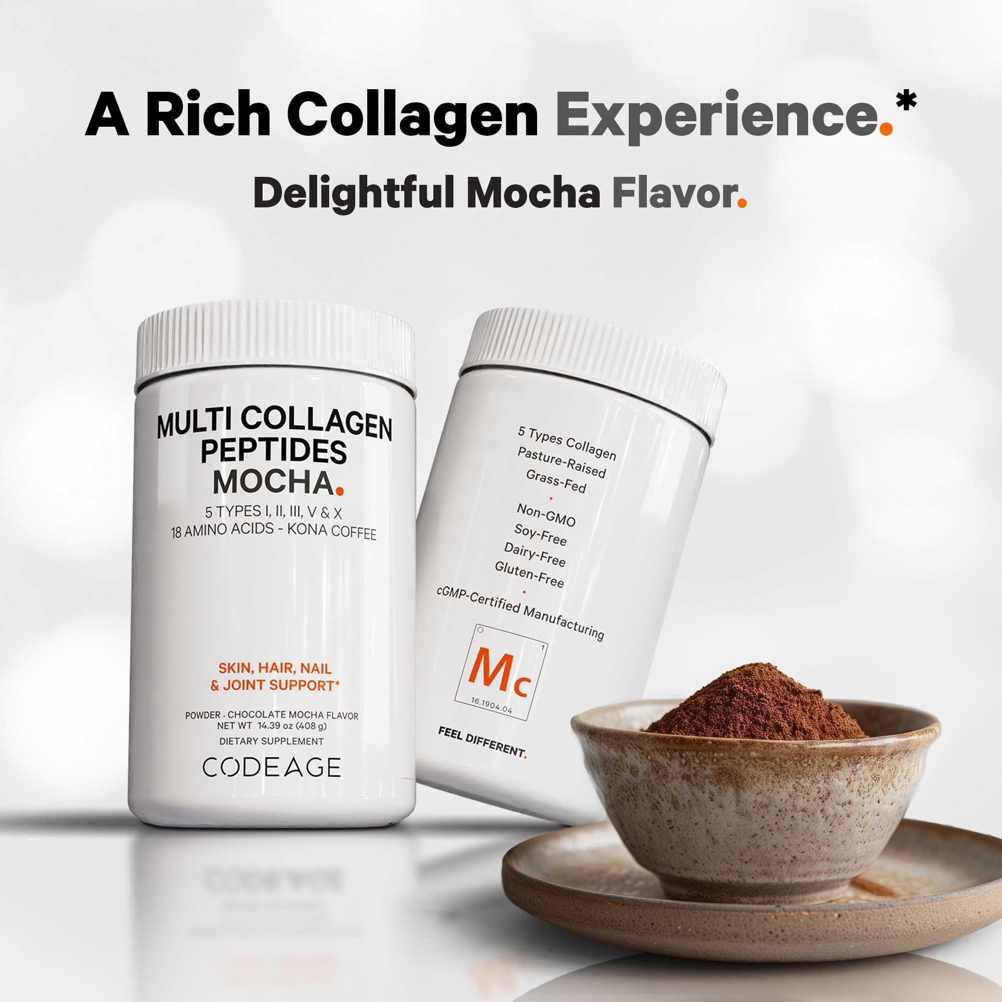 Codeage Multi Collagen Peptides Protein Powder - Chocolate Mocha Instant Coffee - Gourmet Knoa Coffee Drink & Shake - Collagen Type I, II, III, V & X - Grass-Fed, Hydrolyzed, Non-GMO - 14.39oz Codeage uk supplements