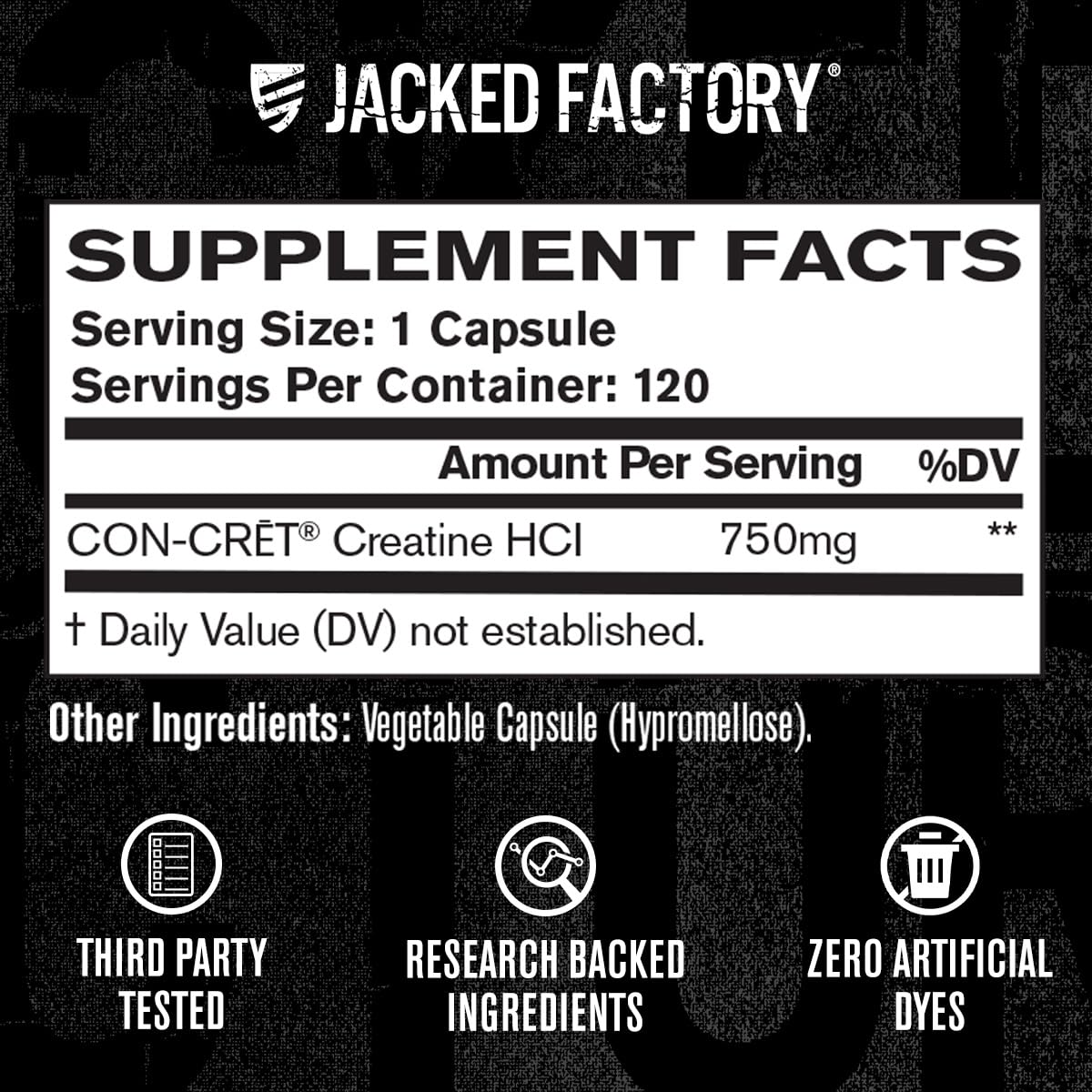 Jacked Factory Creatine HCl Capsules - CON CRET Creatine Pills 750mg - Lean Muscle Growth & Recovery, Boost Strength & Endurance, No Bloating or Cramps - 120 Capsules Jacked Factory uk supplements