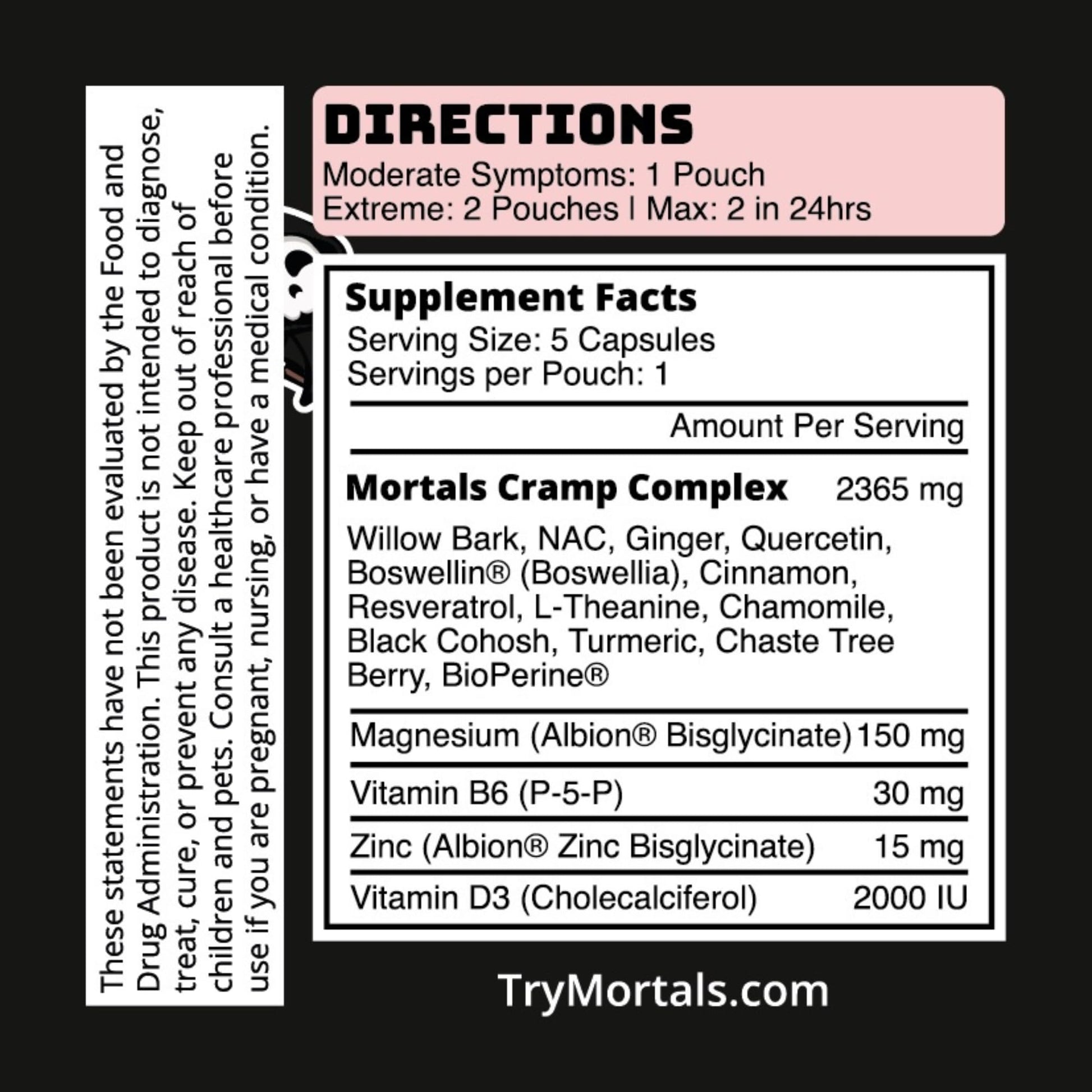 Mortals Cramp Crusher, Supports Bloating Relief for Women, Chasteberry, Magnesium Bisglycinate, Vitamin B6, Black Cohosh, Women's Hormone Balance Supplement, PMS Relief, (50 Capsules) Mortals uk supplements