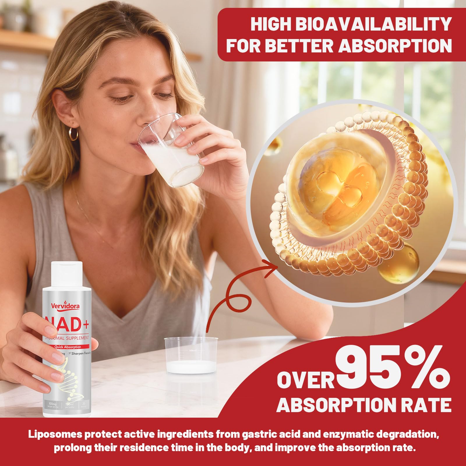 Vervidora Liposomal NAD+ Supplement, NAD+ Liquid Supplement with High Absorption for Anti-Aging, Cellular Health, Enhance Focus, Energy&Metabolism Support, Liposomal NAD+ Supplements for Women& Men Vervidora uk supplements
