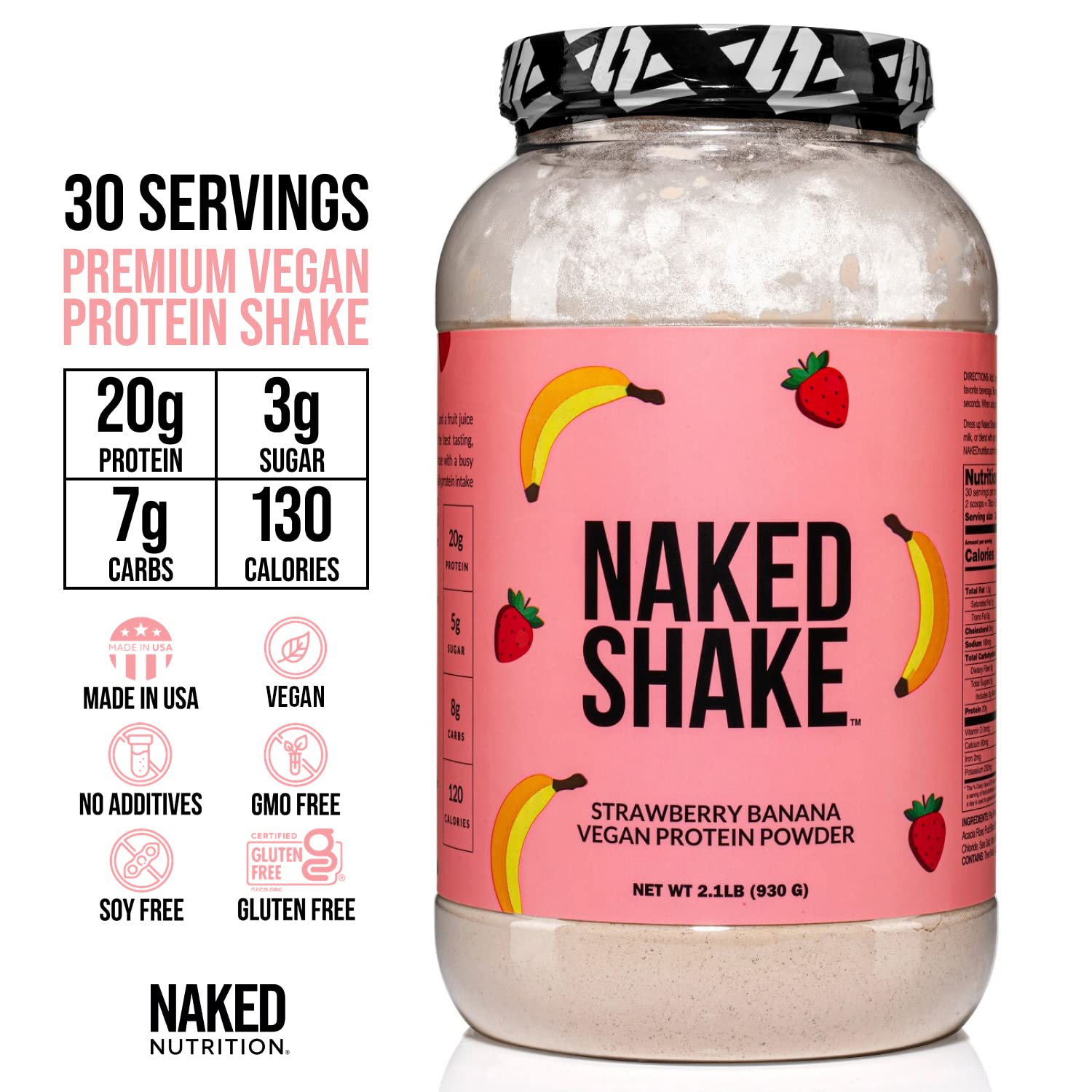 NAKED nutrition Naked Shake - Vegan Protein Powder, Strawberry Banana - Flavored Plant NAKED uk supplements