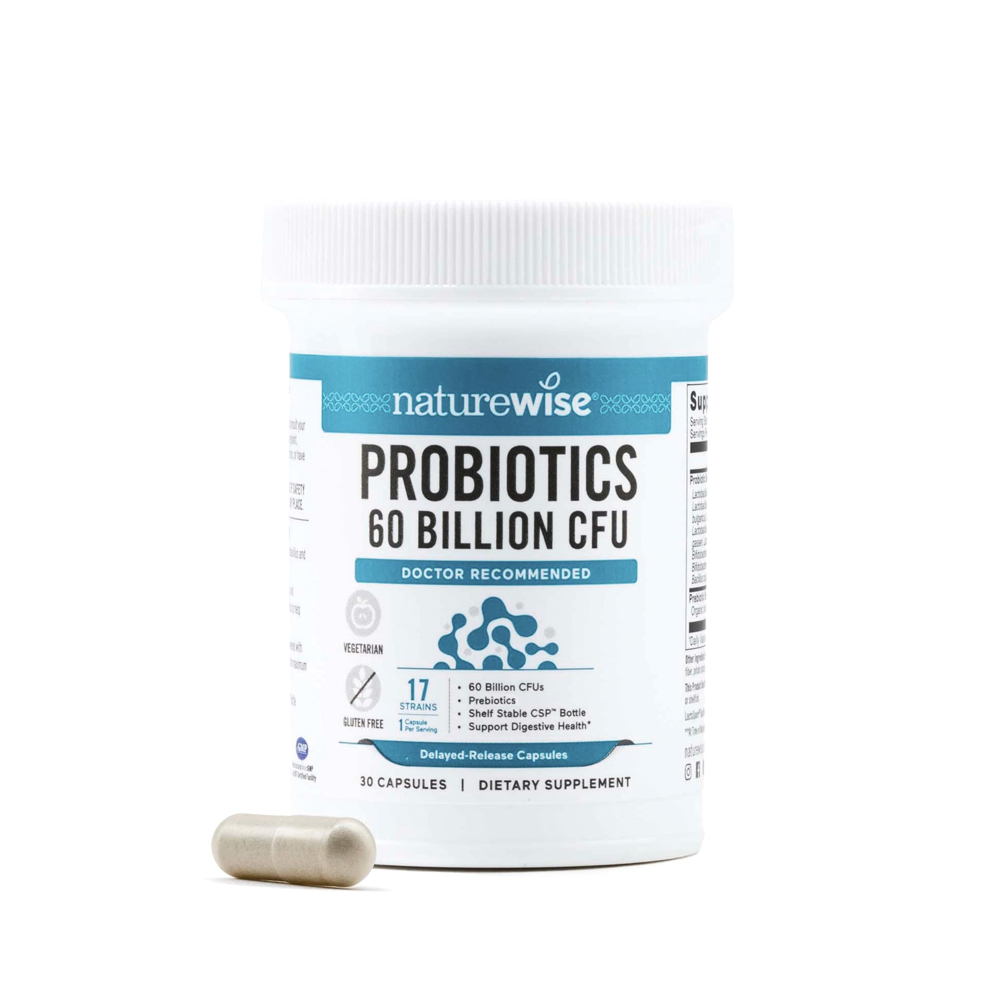 NatureWise Probiotics 60 Billion CFU - 17 Strains + Organic Prebiotics - Immune, Digestive & Gut Health Support for Women & Men - Vegetarian, Gluten-Free, Non-GMO - 30 Capsules[1-Month Supply] NatureWise uk supplements