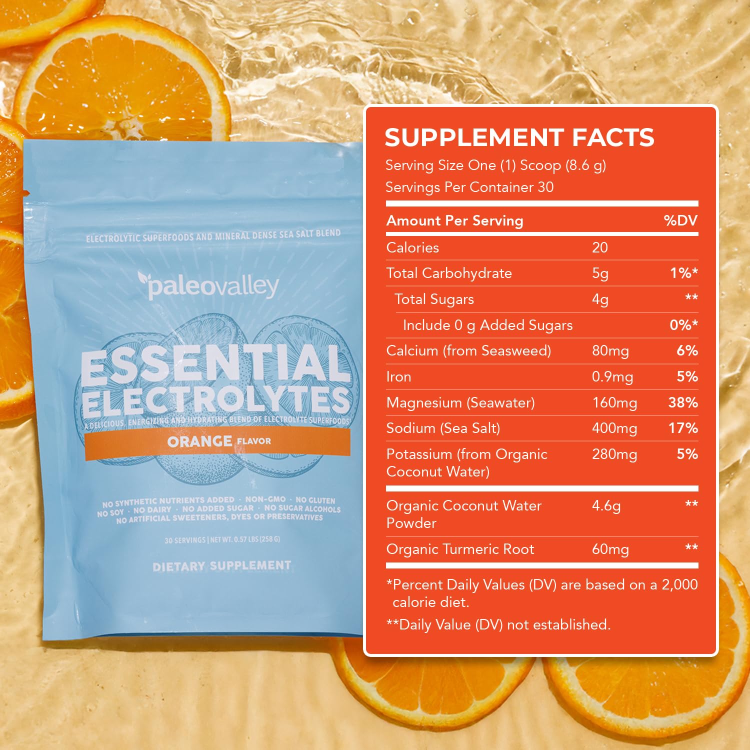 Paleovalley Essential Electrolytes Powder - Full Spectrum Orange Electrolyte Powder for Hydration, Energy and Muscle Recovery - No Sugar Added - 30 Servings Paleovalley uk supplements