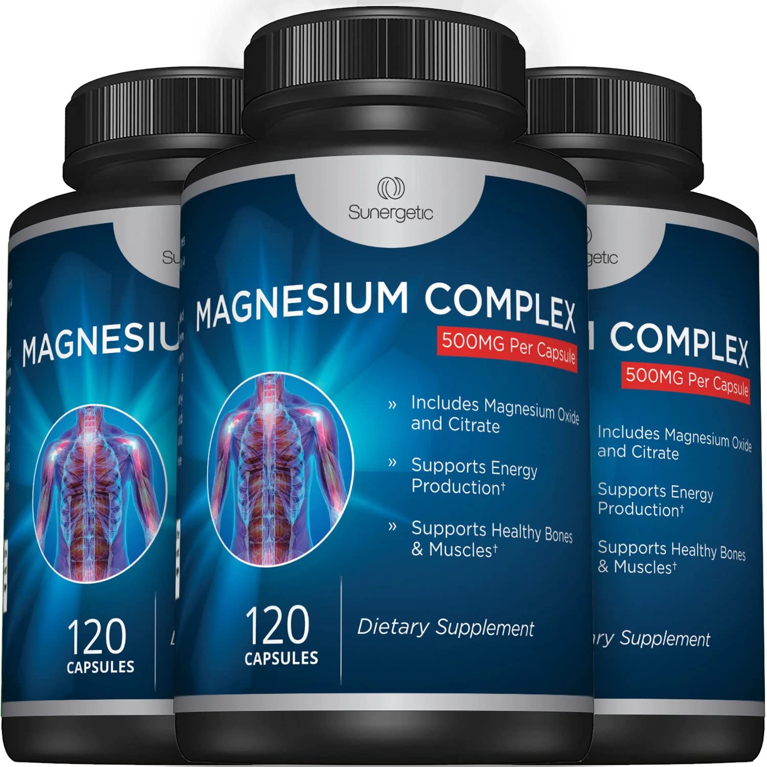 Premium Magnesium Citrate Capsules – Powerful 500mg Magnesium Oxide & Citrate Supplement – Helps Support Healthy Bones, Muscles, Teeth, Energy & Relaxation – 120 Vegetable Capsules Sunergetic uk supplements