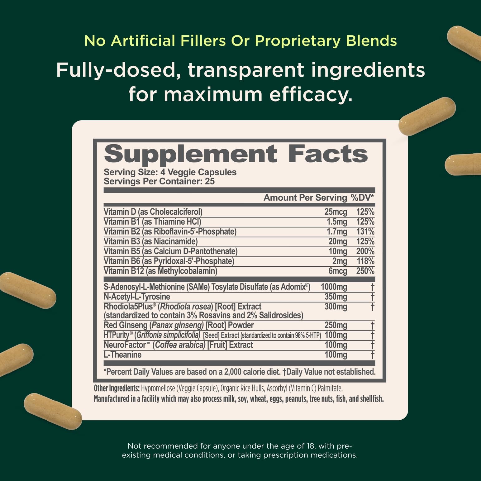 Genius Joy, Nootropic Mood Enhancer Supplement - Support Cognitive Health, Enhance Mood & Neural Function with Brain Boosting L-Theanine, Panax Ginseng & SAM-e - Organic, Non-GMO, & Gluten-Free The Genius Brand uk supplements