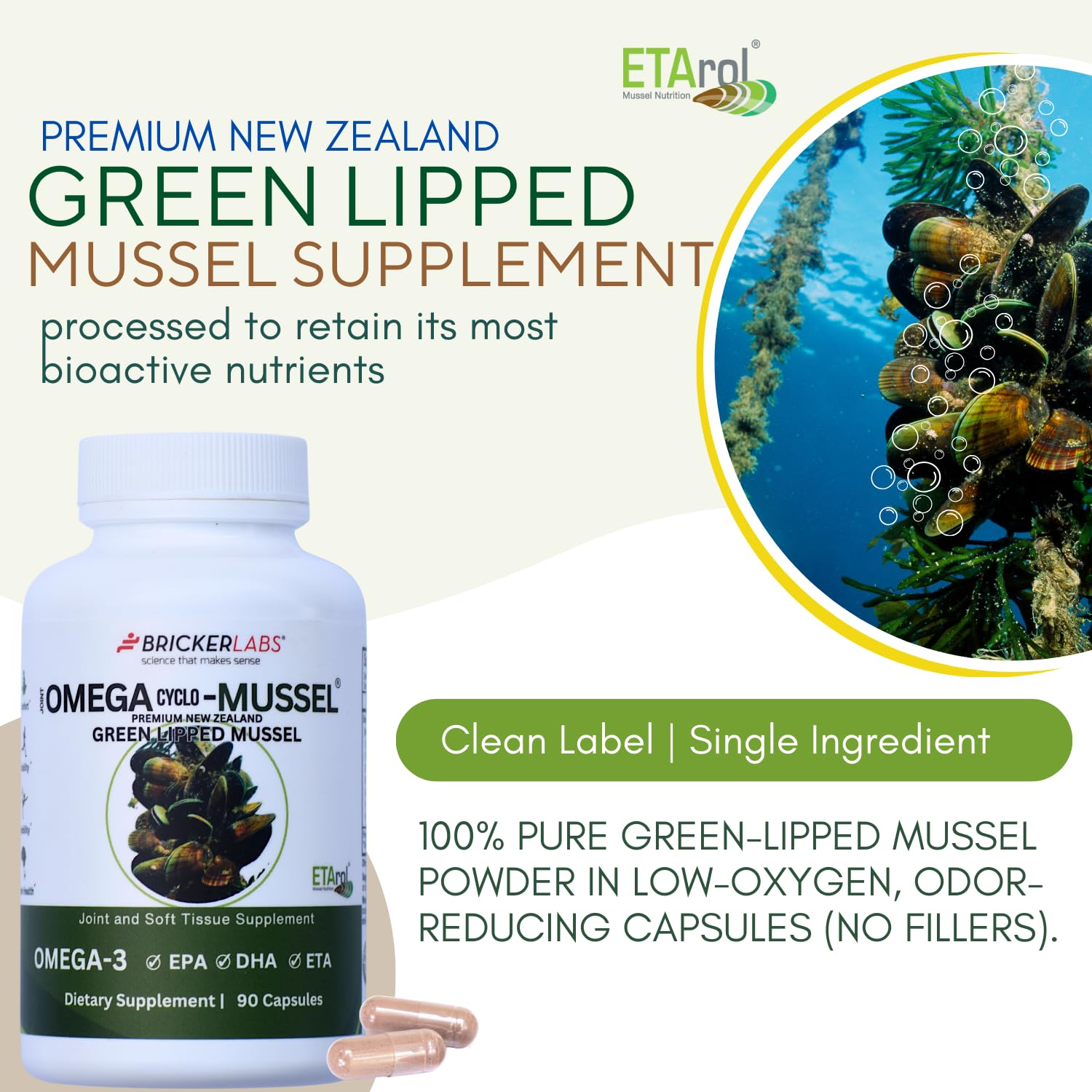 Bricker Labs Omega Cyclo - Mussel Joint Health Supplement, Premium New Zealand Green Lipped Mussel, Full Spectrum Omega Joint Supplements for Joint Health and Comfort, 90 Capsules Bricker Labs uk supplements
