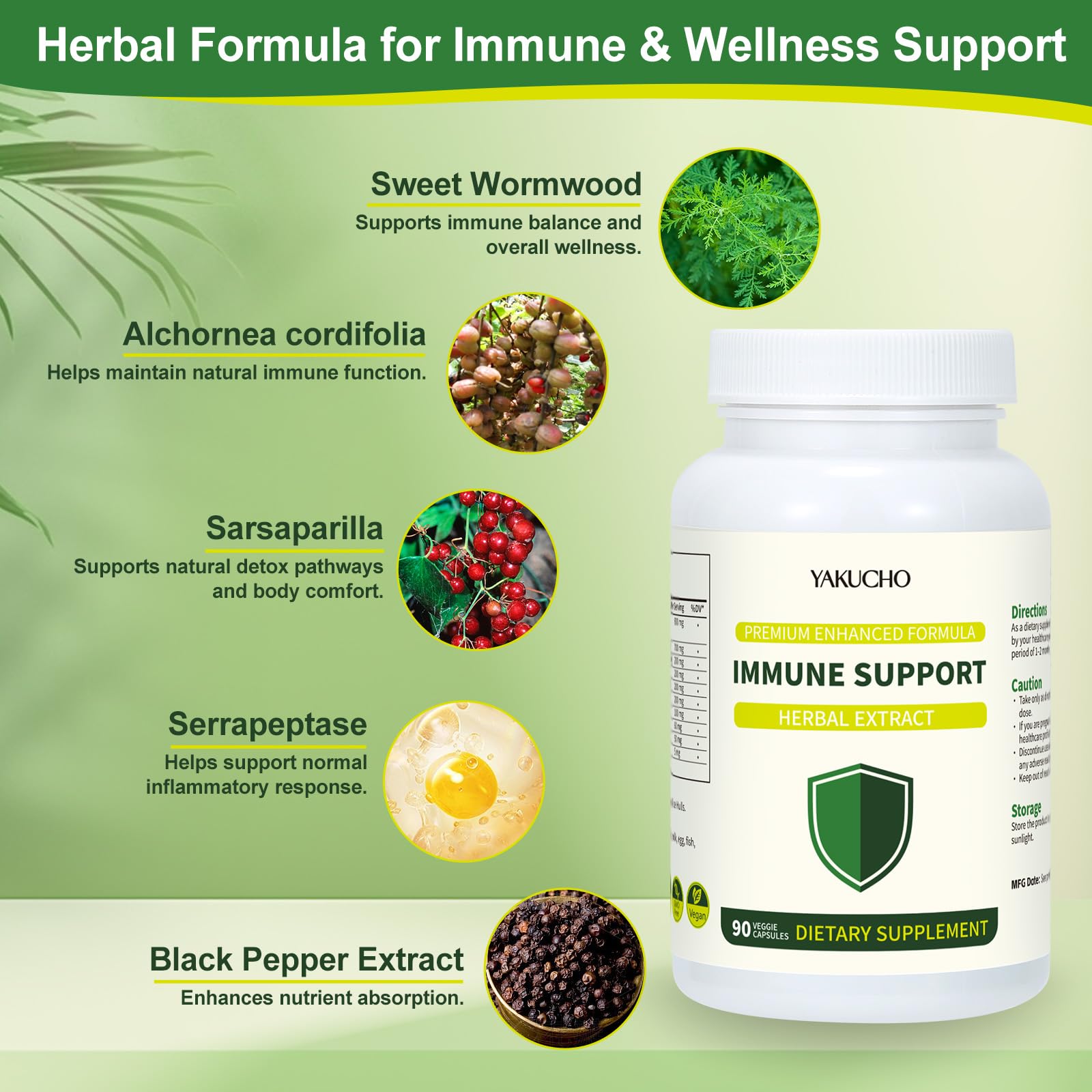 Herbal Immune Support Supplement, Vegan Capsules with Japanese Knotweed, Cat’s Claw, Skullcap & Sanguinolenta, Supports Immune Health & Overall Wellness, Gluten-Free Yakucho uk supplements