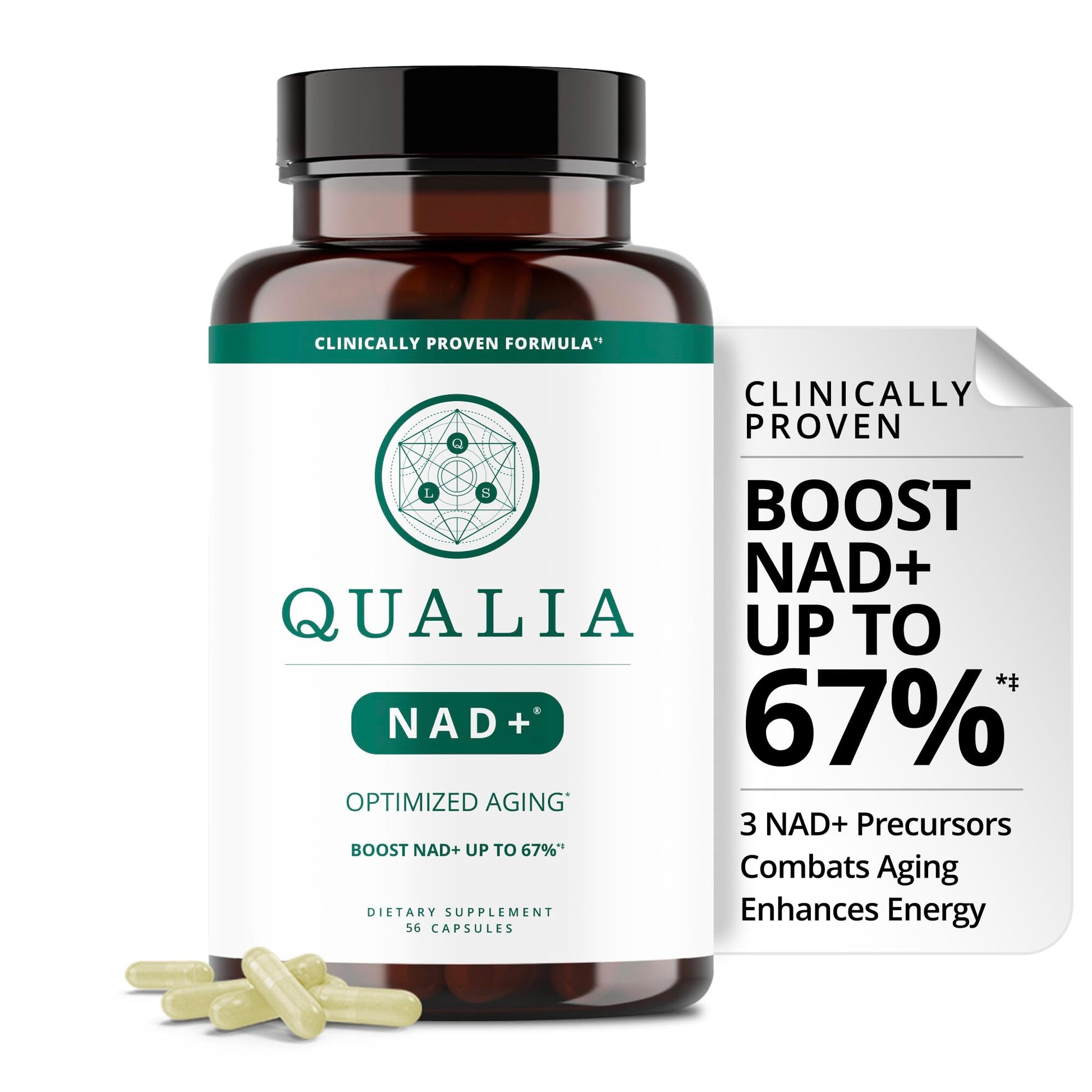 Qualia NAD Supplement — Clinically Proven to Boost NAD+ up to 67%. Optimized Aging, Energy, Focus. Elite NAD+ Booster Ingredients Nicotinamide Riboside (NIAGEN), Niacin, Niacinamide (1 Month Supply) QUALIA LIFE SCIENCES uk supplements