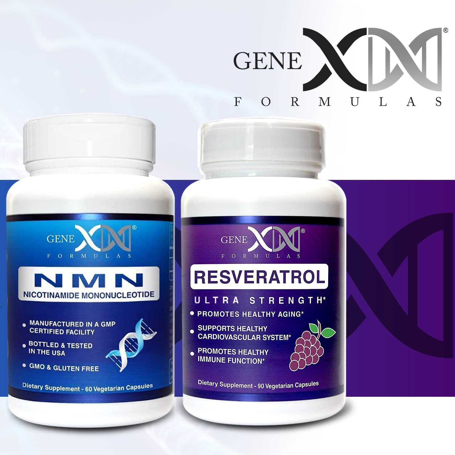 Genex Formulas NMN and Resveratrol Dynamic Duo Supplements | 250mg NAD+ Precursor and Ultra Strength 1500mg Resveratrol w/BioPerine, for Healthy Aging Support Genex Formulas uk supplements