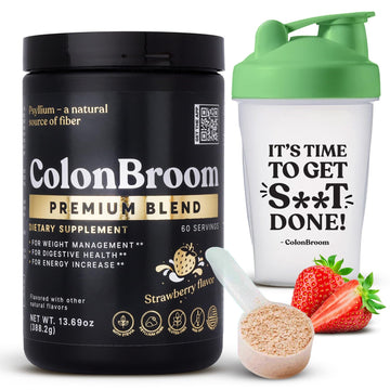 ColonBroom Premium Psyllium Husk Powder (Strawberry, 60 Servings) + Shaker Bottle for Colon Broom Fiber Powder Drink Bundle - Colon Cleanse for Bloating Relief & Gut Health - Fiber Powder Supplement ColonBroom uk supplements