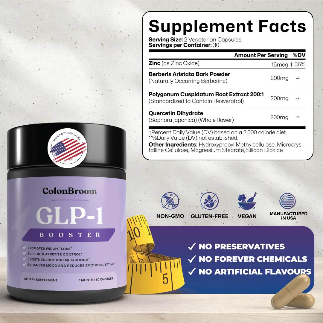 ColonBroom GLP-1 Weight Management Supplement for Women & Men - GLP1 Supports Gut Health, Metabolic Wellness & Appetite Regulation - Vegan, Gluten-Free Diet Capsules | 180 Count (New Formula) ColonBroom uk supplements