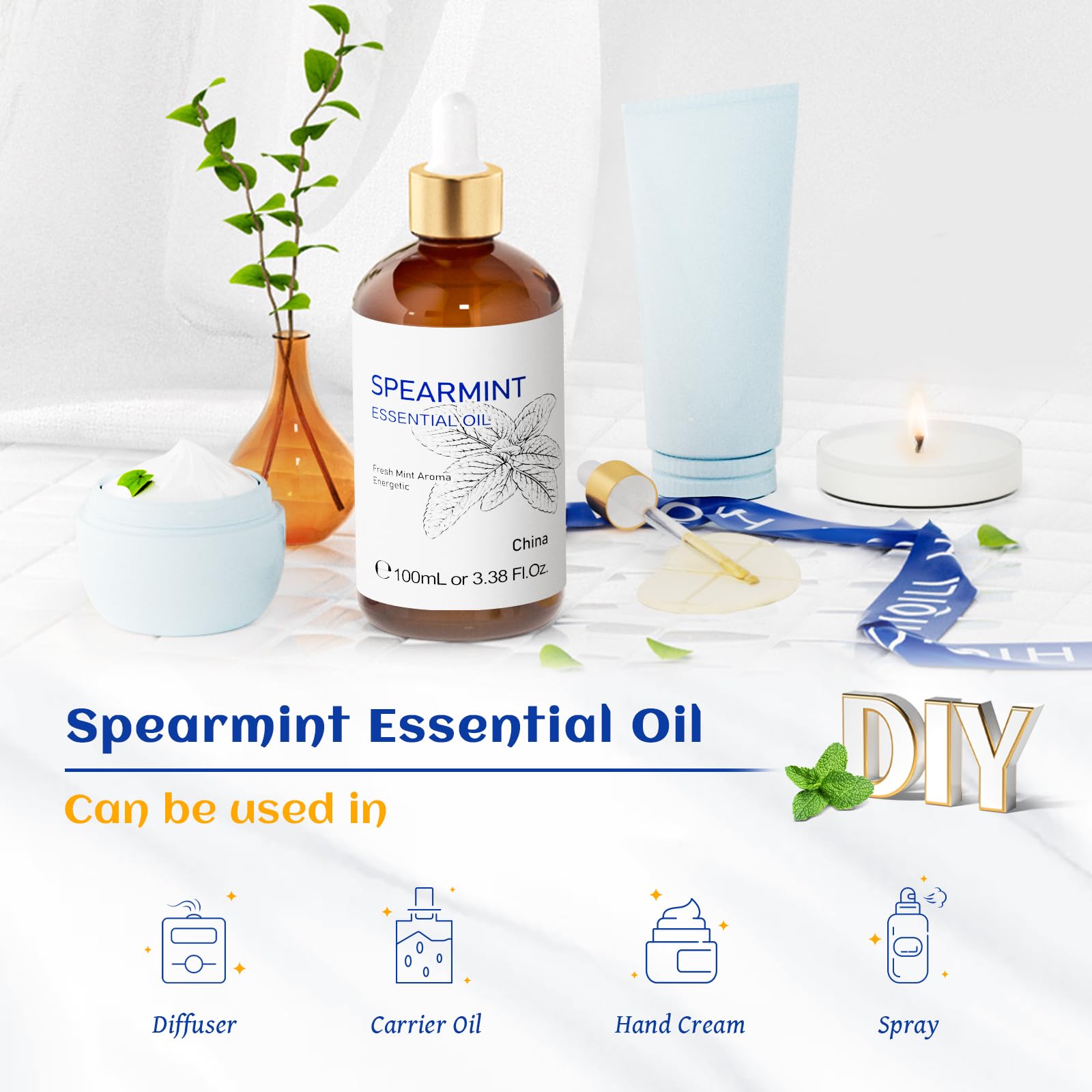 HIQILI 100ML Spearmint Essential Oil for Skin Care -100% Pure Treatment Grade - 3.38 Fl Oz. HIQILI uk supplements