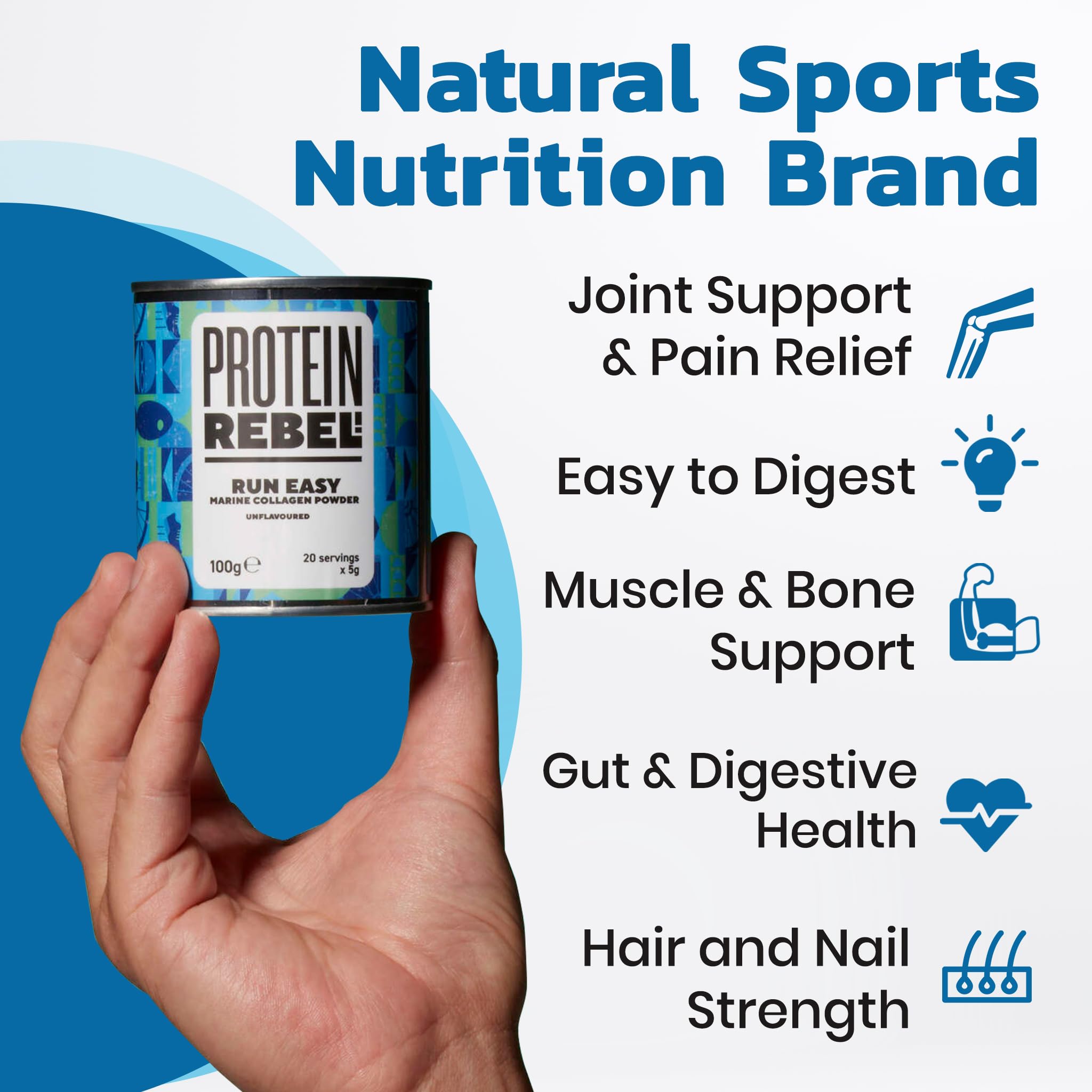Protein Rebel - Run Easy Marine Collagen Powder for Running, Joint Support - Unflavoured Powder Collagen Protein Rebel uk supplements