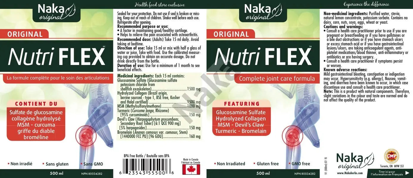 Naka Nutri-Flex Joint Support Supplement. Highly Absorbable Liquid Vitamins Formula for Joint Care, 500 Milliliters NAKA uk supplements