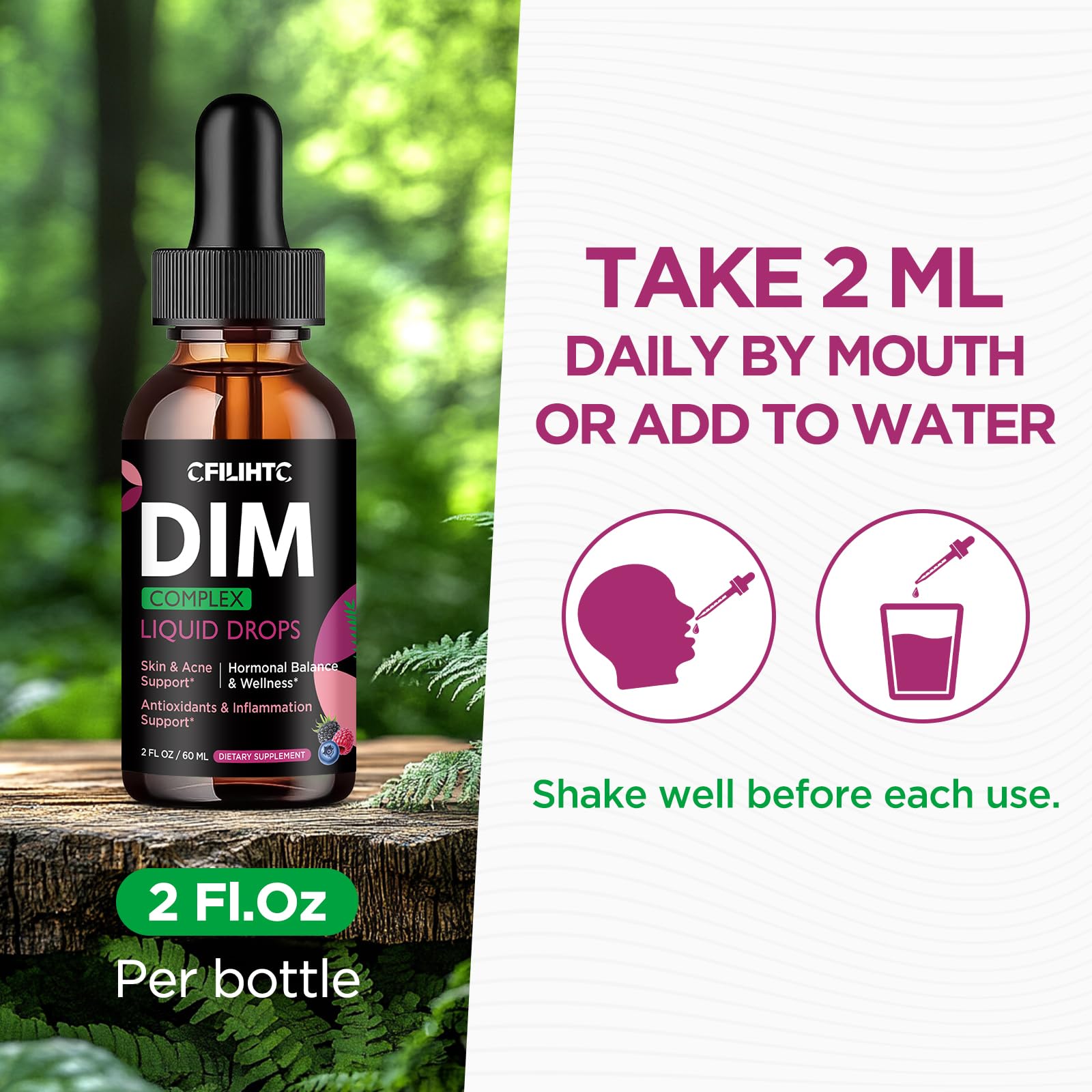 DIM Liquid Drops Supplement Women – Hormone Harmony for Women & Acne Supplements with Multivitamins, Inositol, Sulforaphane - Hormone Balance, Clear Skin & Mood Support, Mixed Berry Flavor 2 Fl Oz CFILIHTC uk supplements