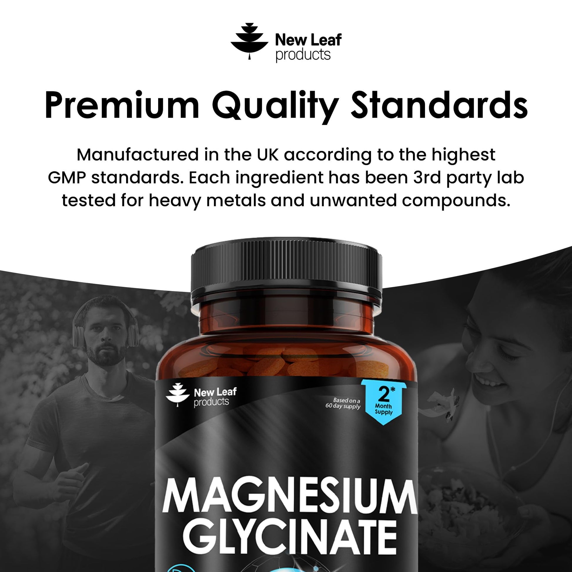 Magnesium Glycinate Supplements - 1040mg of Magnesium - 120 High Strength Capsules NEW LEAF PRODUCTS uk supplements