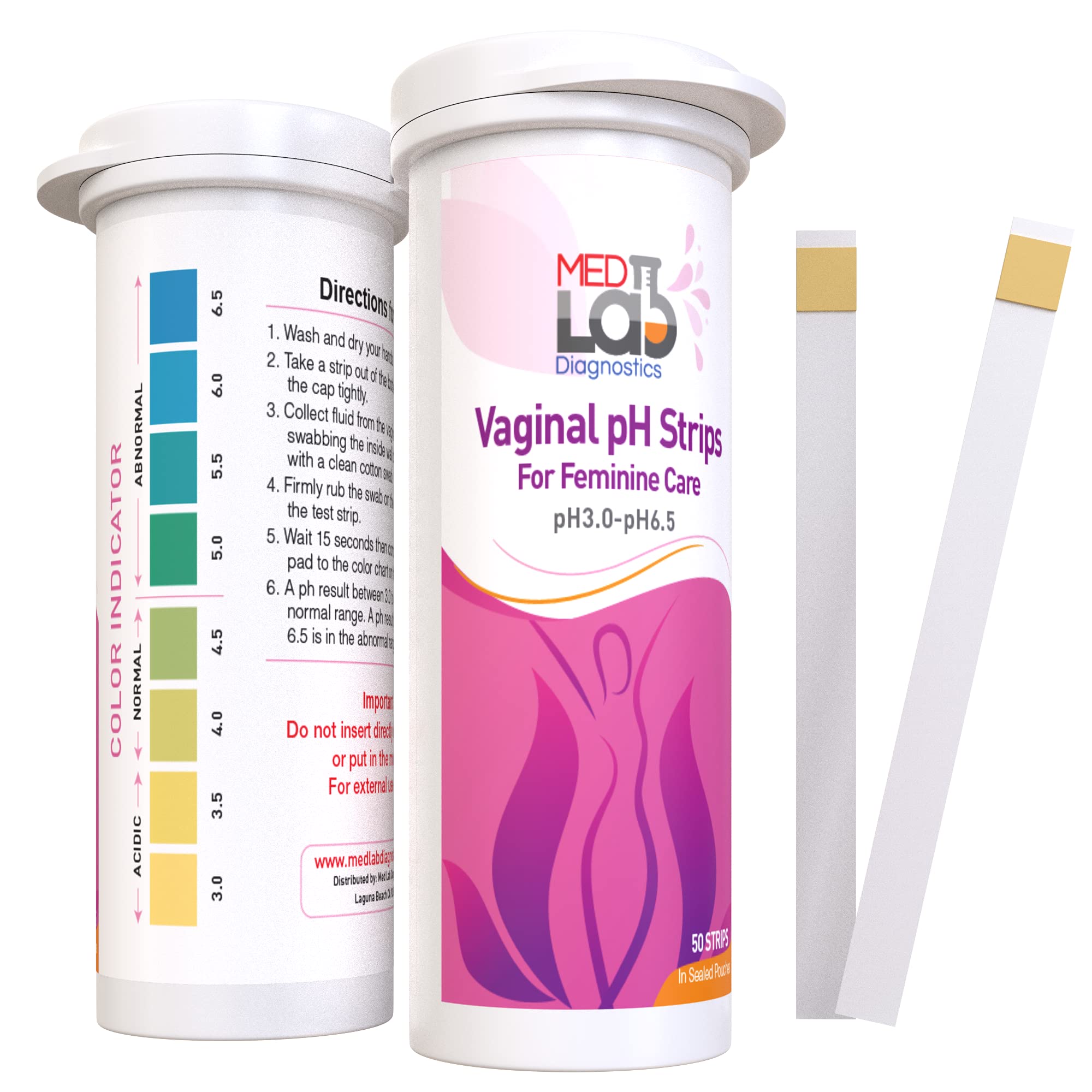 Vaginal ph Test Strips for Women(50 cnt). BV Bacterial Vaginosis and Yeast Infection Test Strips Med Lab Diagnostics uk supplements