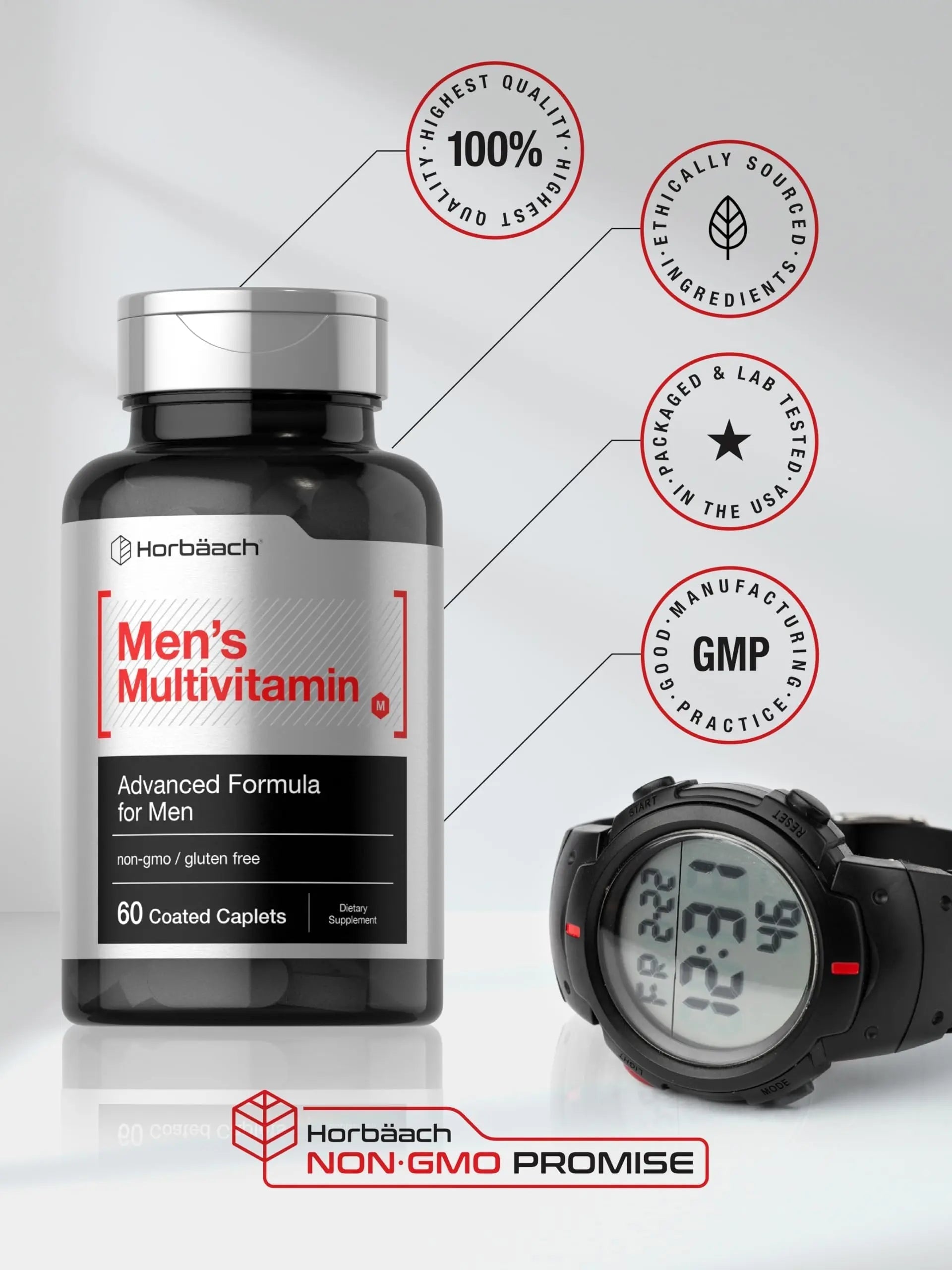 Horbäach Mens Multivitamin | 60 Caplets | Advanced Formula | with Vitamin C, D, Magnesium, Minerals & More | Horbäach uk supplements