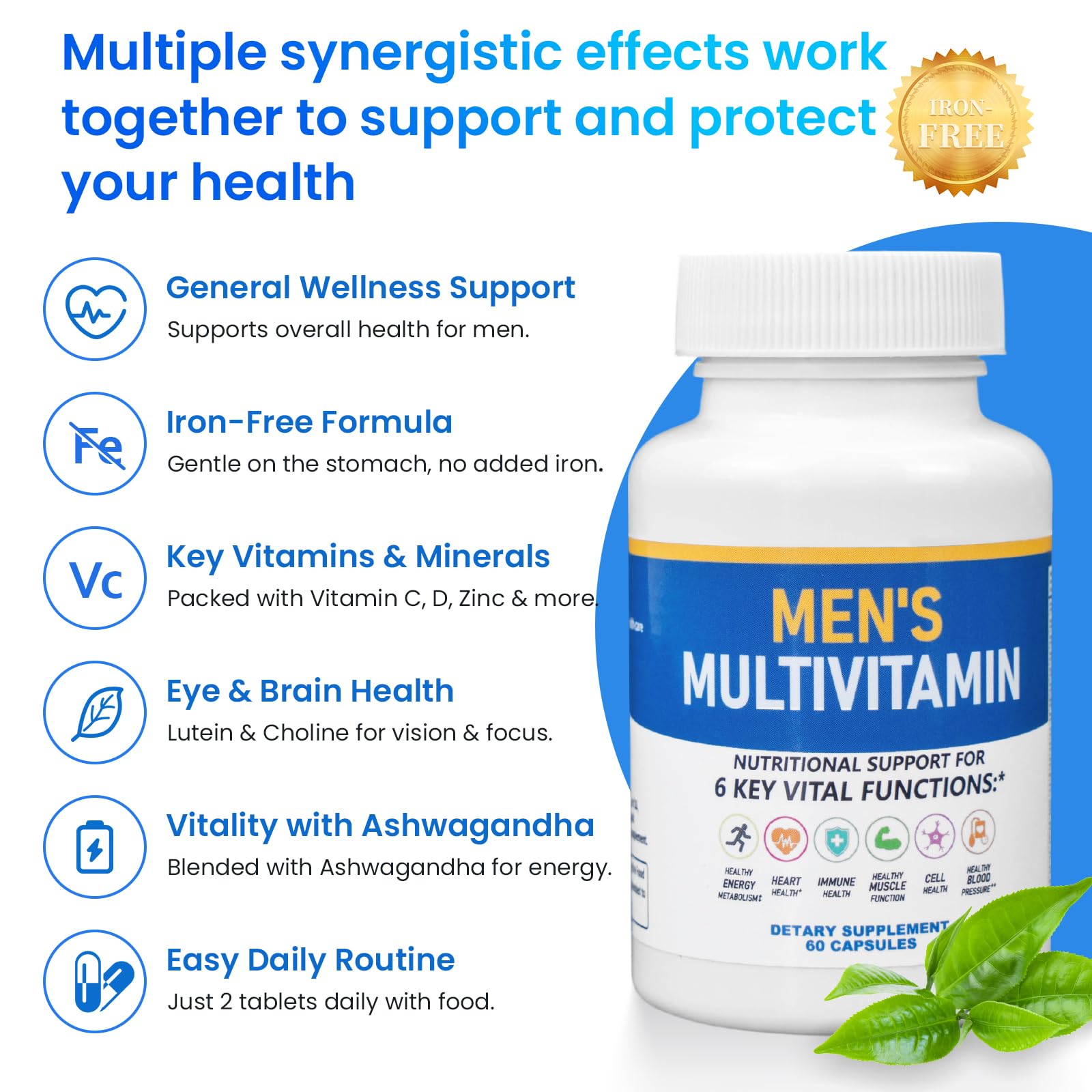 ssumiao Men's Multivitamins Contain 50+ Nutrients Including Vitamin D Daily, Supplement with Vitamin B12, Zinc, Magnesium, Men's Once Daily Multivitamin - 60 Tablets ssumiao uk supplements